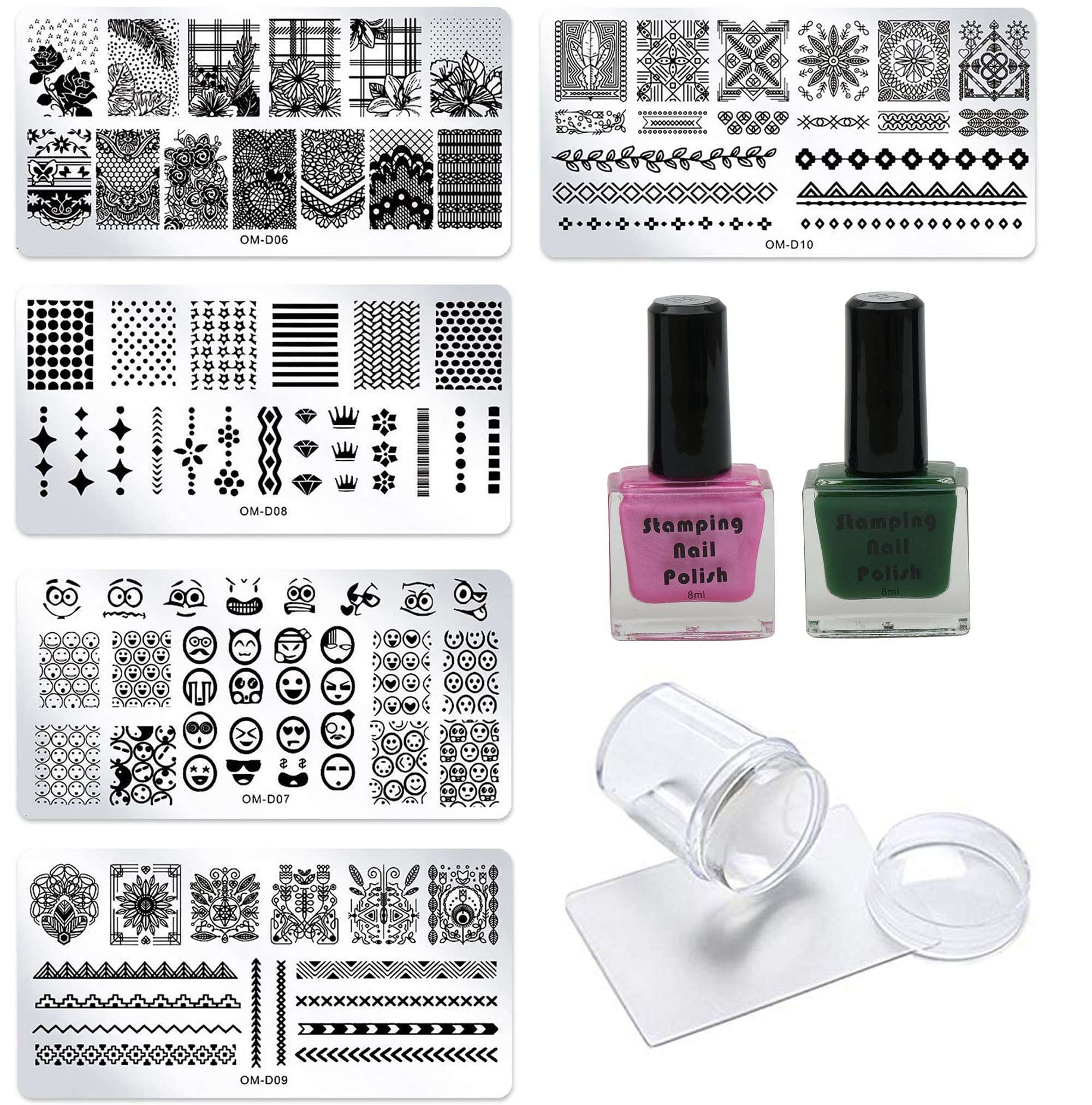 Lifestyle-You Nail Stamping Kit With 5 Rectangular Steel Image Plates, Silicone Stamper & Scraper & Stamping Nail Polish KIT B 1