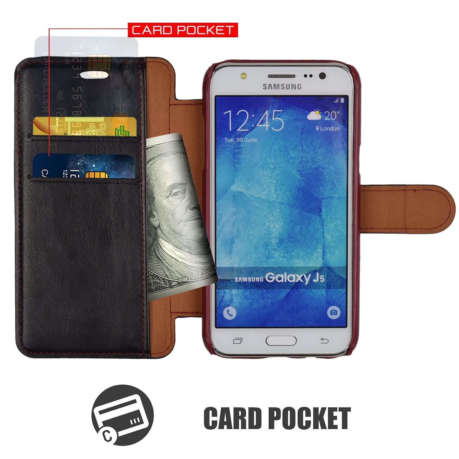 Mulbess Layered Samsung Galaxy J5 2017 Leather Case，Flip Phone Case Wallet with Magnetic Clasp for Samsung Galaxy J5 Prime / On5 2016 Cover, Black 4