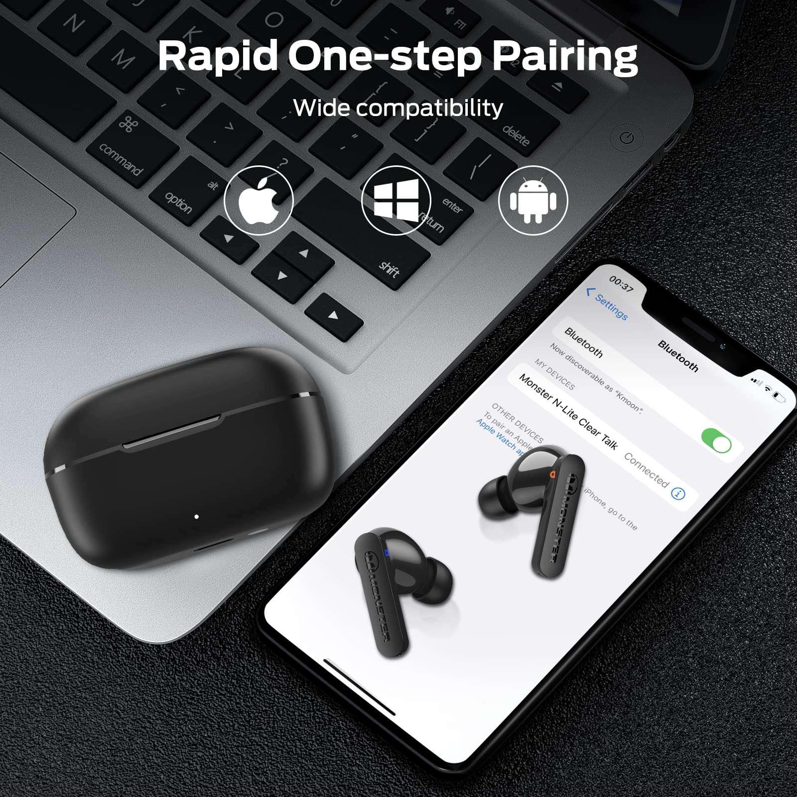 Monster N-Lite Clear Talk Wireless Earbuds Bluetooth 5.3 Headphones with CVC 8.0 Noise Reduction, IPX8 Waterproof, 60H Playtime, Fast Charging for Sport, Ash black, MH22107 6