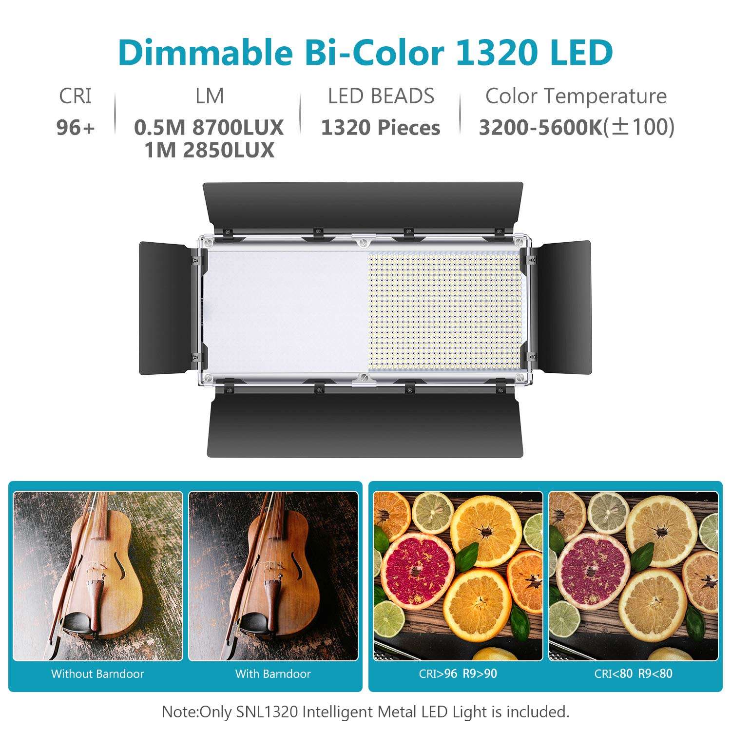 Neewer Advanced 1320 LED Dimmable Bi-Color Video Light with Barndoor 5