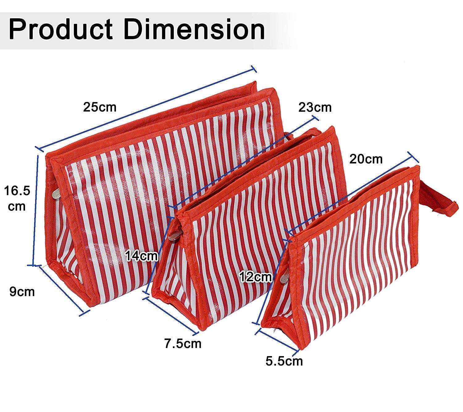 VIHAAN™ Multipurpose Makeup Cosmetic Shaving Toiletry Travel Kit Pouch Bag for Men and Women (red Stripes-Pack of 3) 3