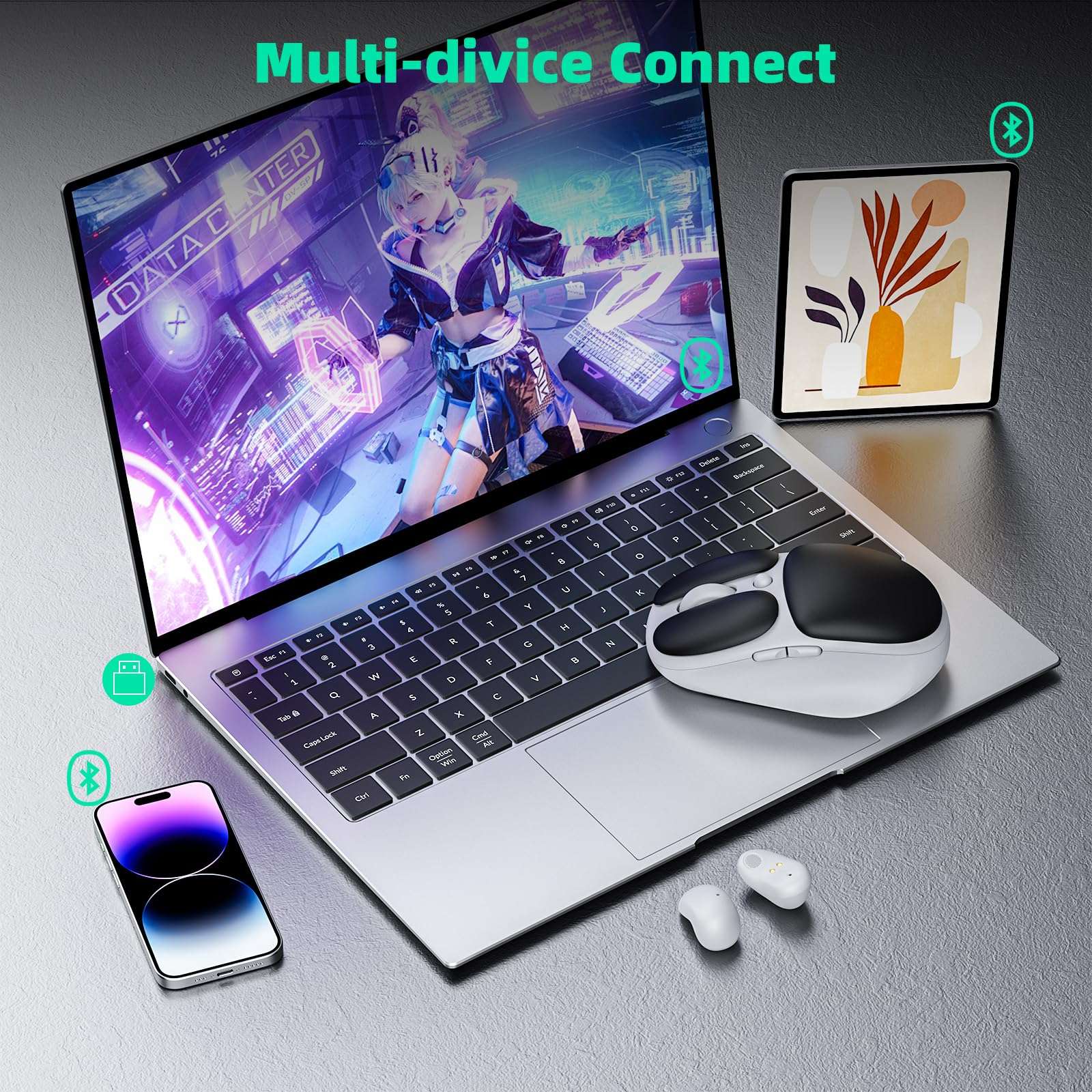 TMICE 2-in-1 Wireless Bluetooth Mouse with Earphone Combo - Bluetooth 5.0, 5 Adjustable DPI, Long Battery Life Up to 60 Hours, Black 5