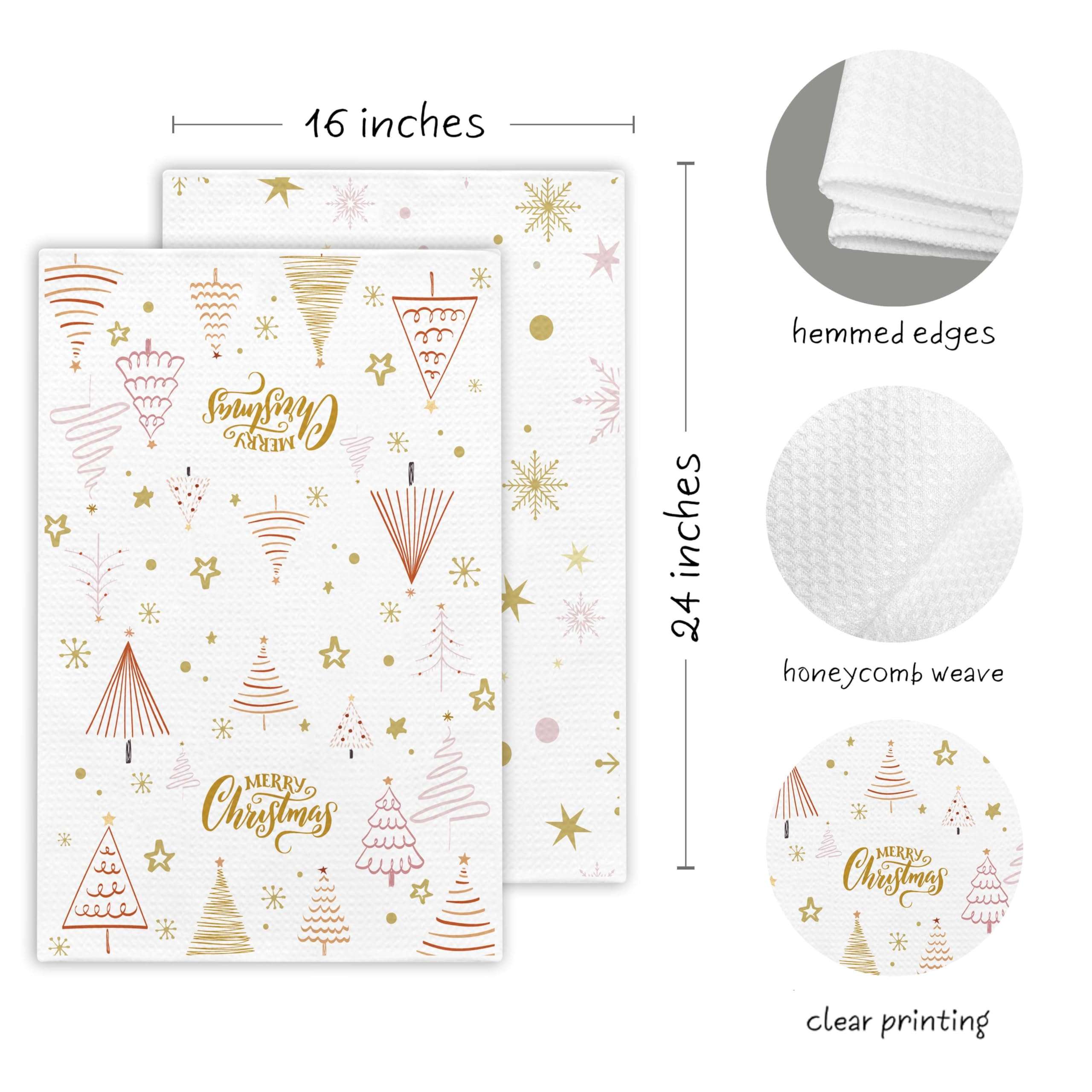 EJGFS Christmas Decorative Kitchen Towels Set of 2, ‘Merry Christmas’‘Let It Snow’ Dish Towels, Christmas Ornaments, Hand Towels, Winter Decor, 16x24 Inches, for Family, Friends, etc.(038) 4