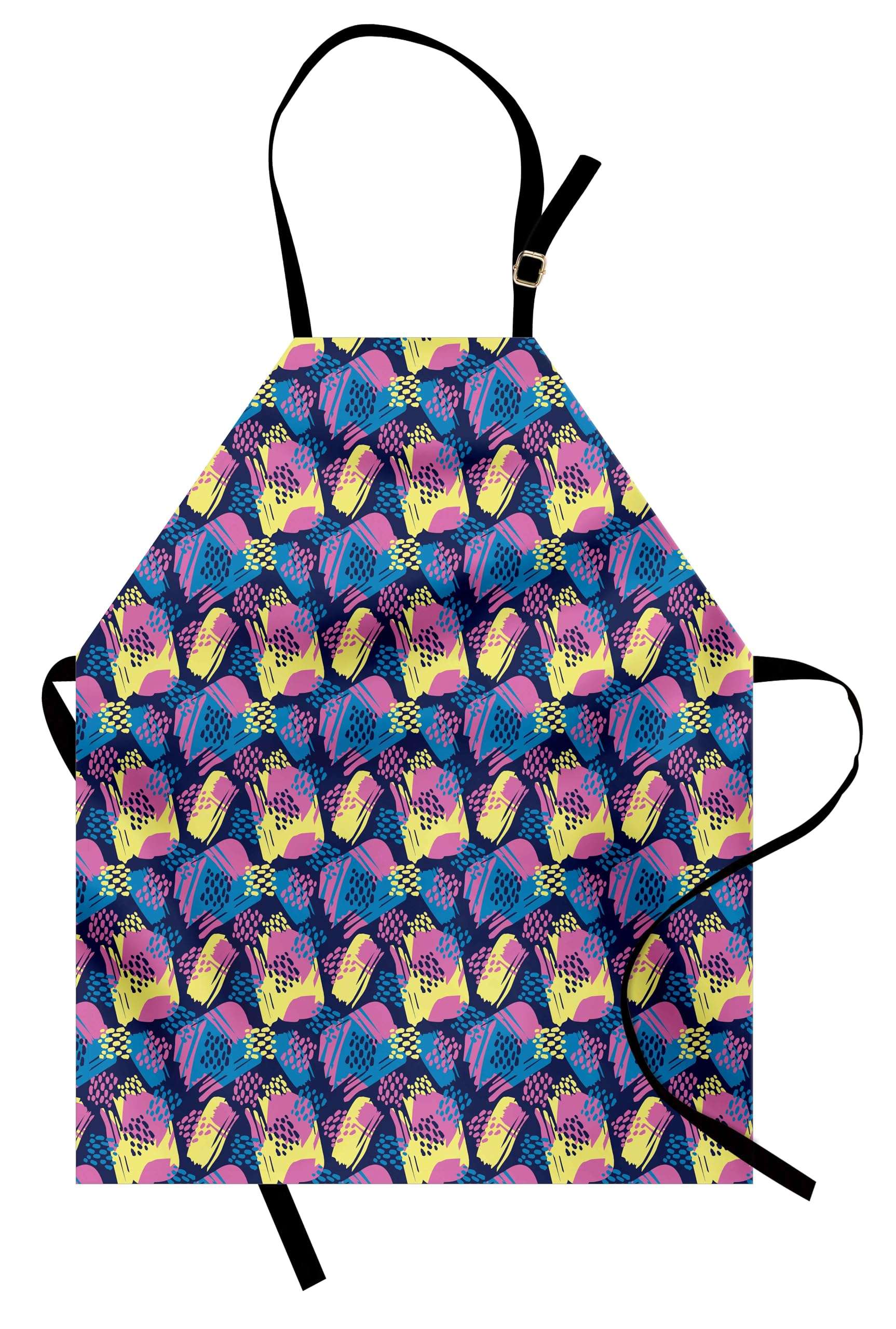 Ambesonne Colorful Apron, Continuous Design of Abstract Geometric Patterns in Graffiti Drawing Style, Small Apron Bib with Adjustable Ties for Baking Painting, Small Size, Indigo Multicolor 1