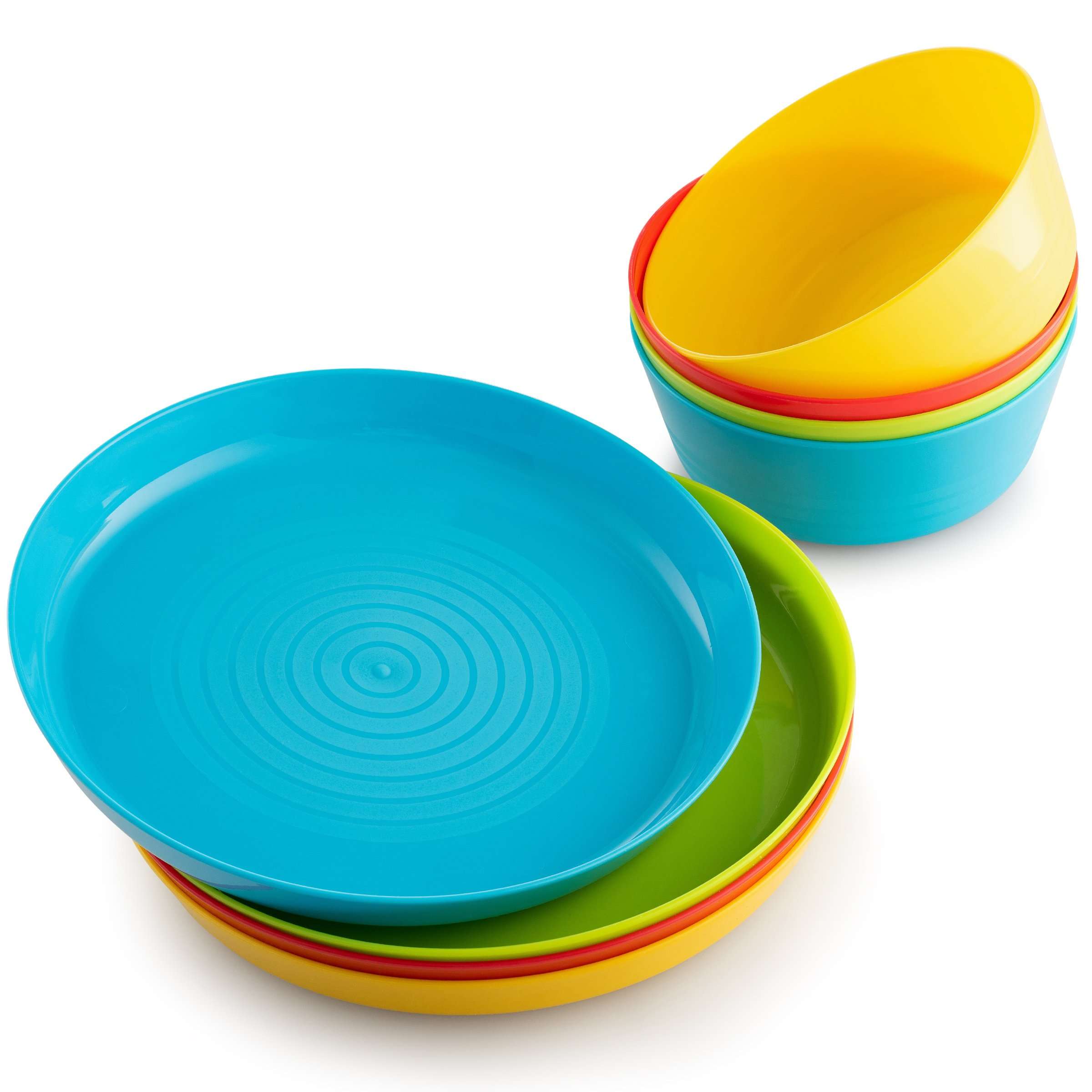 Plaskidy Kids Plastic Plates and Bowl Set - 4 Kids Bowls and 4 Kids Plates in Fun Bright Colors for Toddlers and Kids - Plastic Plates Reusable Dishwasher & Microwave Safe BPA Free for Kids & Toddler 6