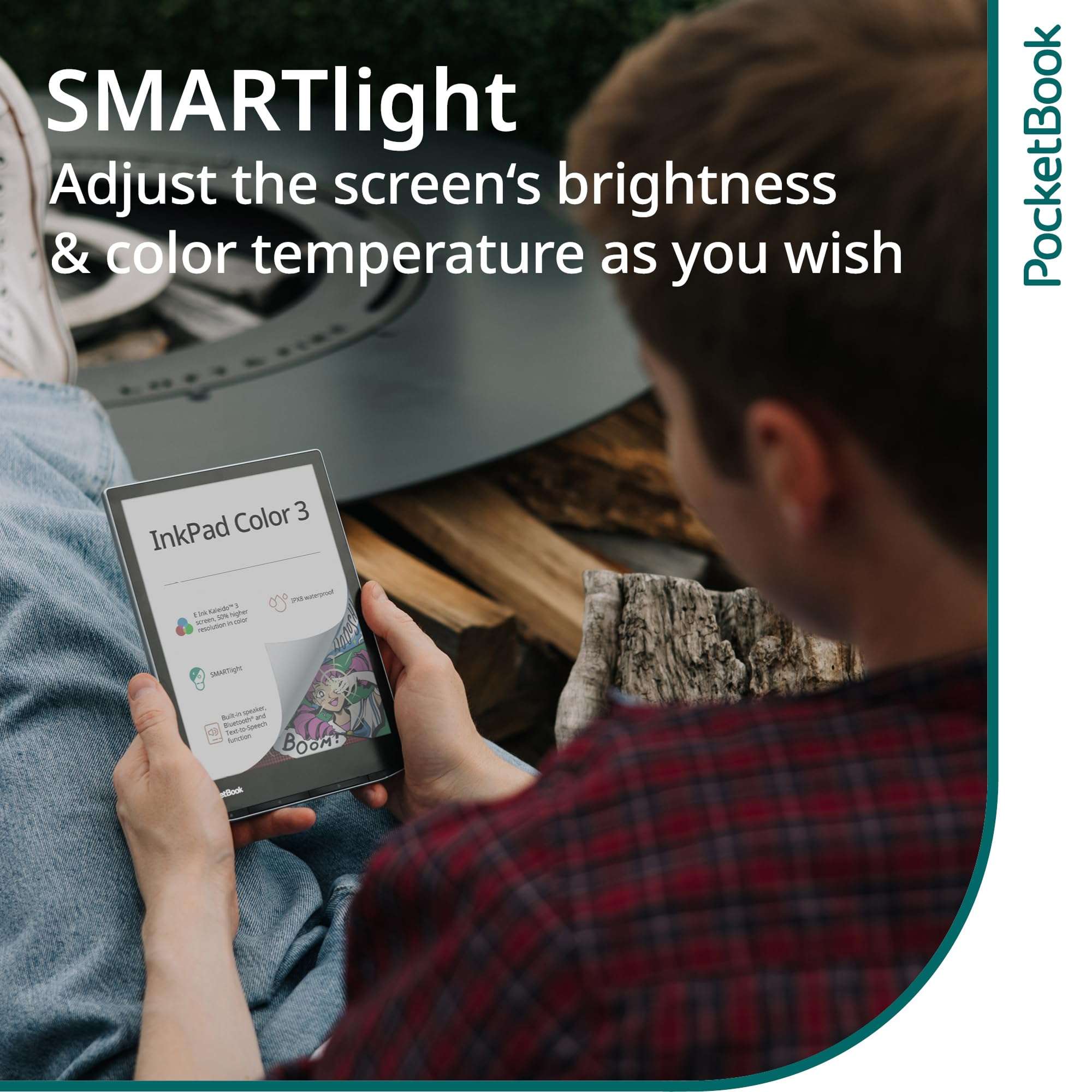 PocketBook InkPad Color 3 E Ink E-Reader 32GB - Enhanced 7.8'' Color E-Paper Display-Eye-Friendly Audio-Book & E-Book Reader-Text-to-Speech-SMARTlight, Bluetooth, Built-in Speaker-Waterproof 5