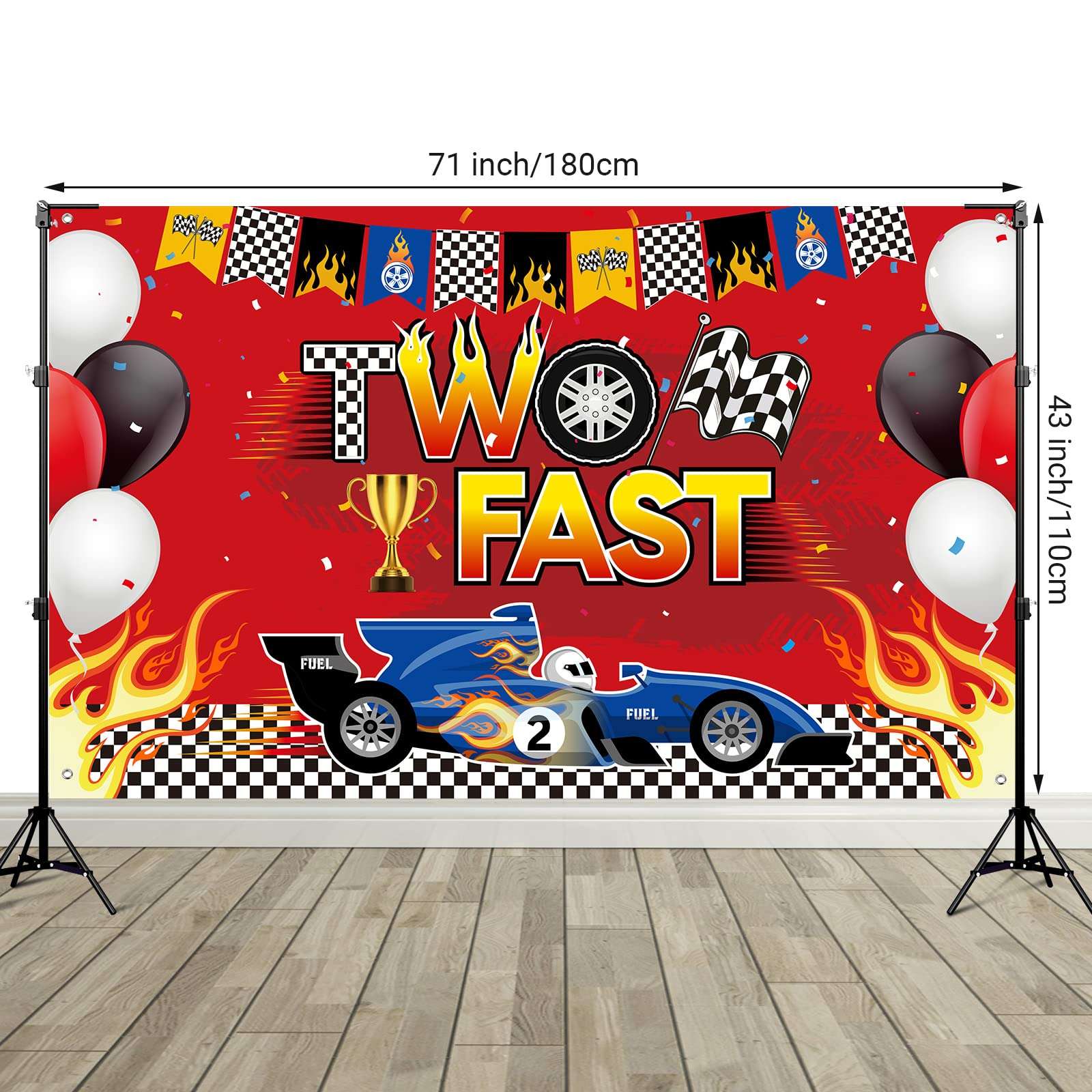 Two Fast Backdrop Two Fast Birthday Decorations Racing Theme Party Decorations Racing Car Second Birthday Photography Background Racing Boys Kids Birthday Party Supplies 3