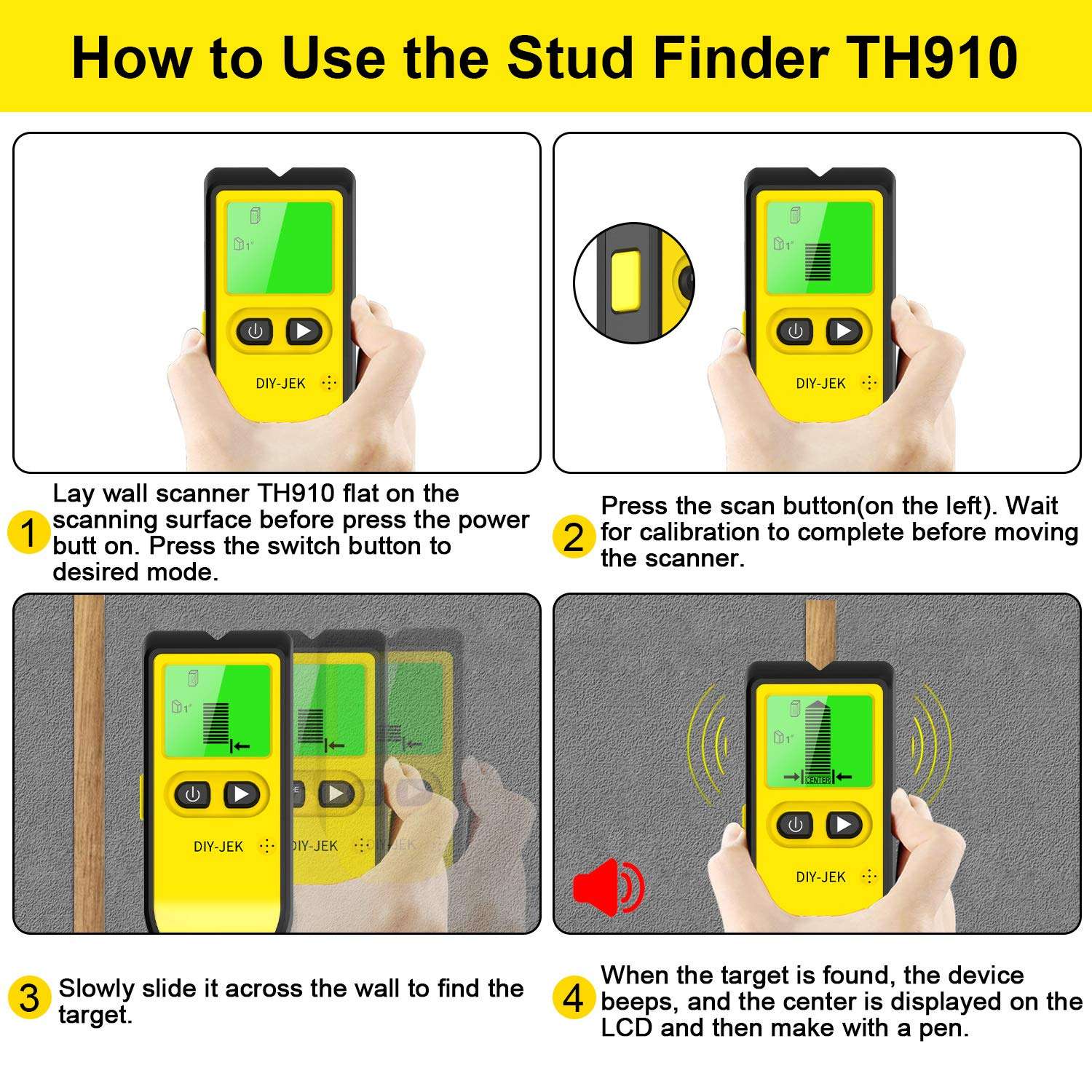 Stud Finder Wall Scanner, 5 in 1 Upgraded Electronic Stud Sensor Wall Detector Center Finding with LCD Display for Five Scan Modes for Wood Stud/Metal/Live AC Wire/Deep Detecting 6
