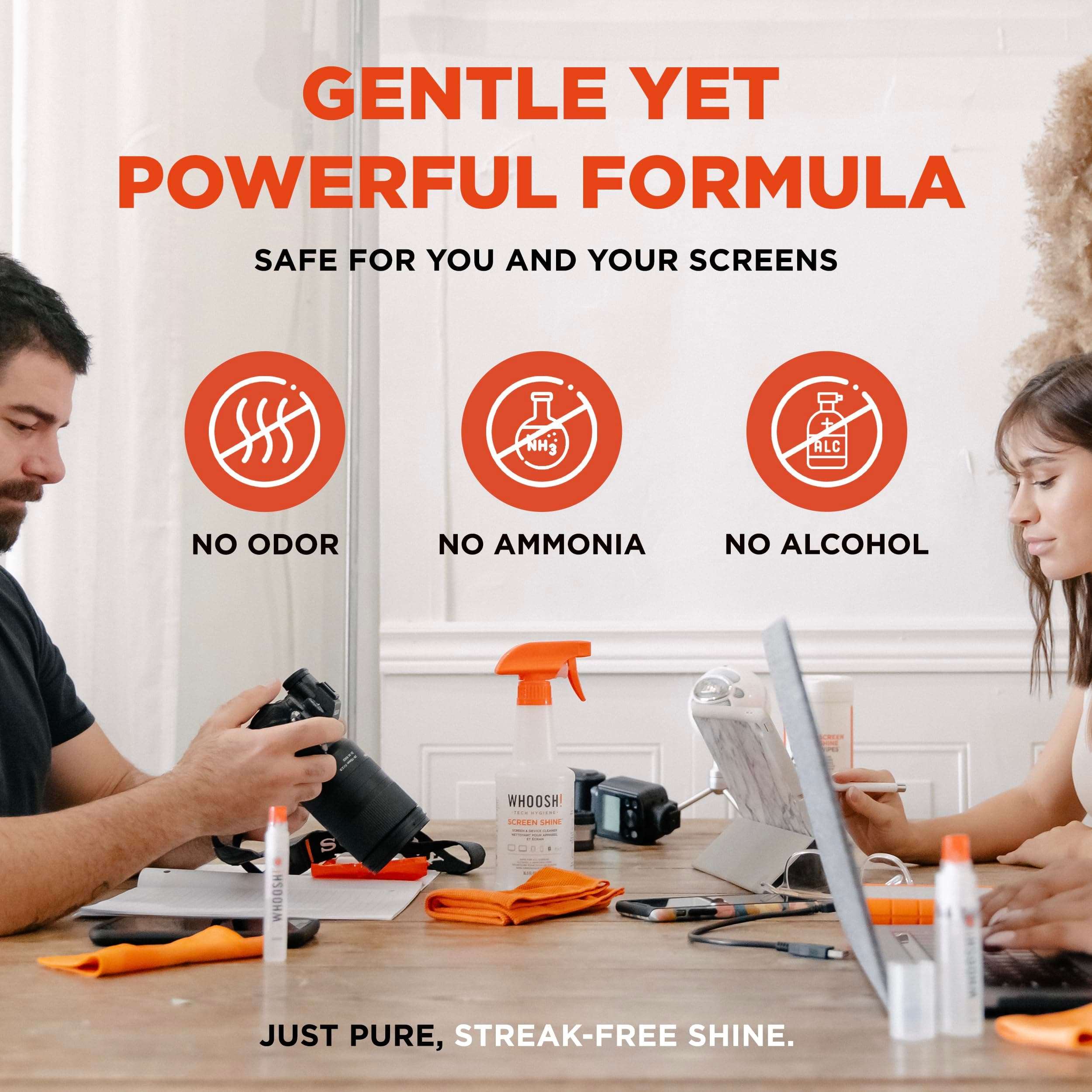 WHOOSH! Pro 16.9 fl oz Refillable TV Screen Cleaner & Microfiber Cloth - Streak-Free Cleaner for Flat Screens, OLED, LCD, Smart TV, Monitors - Non-Toxic, Odorless - Electronics Cleaning Kit 6