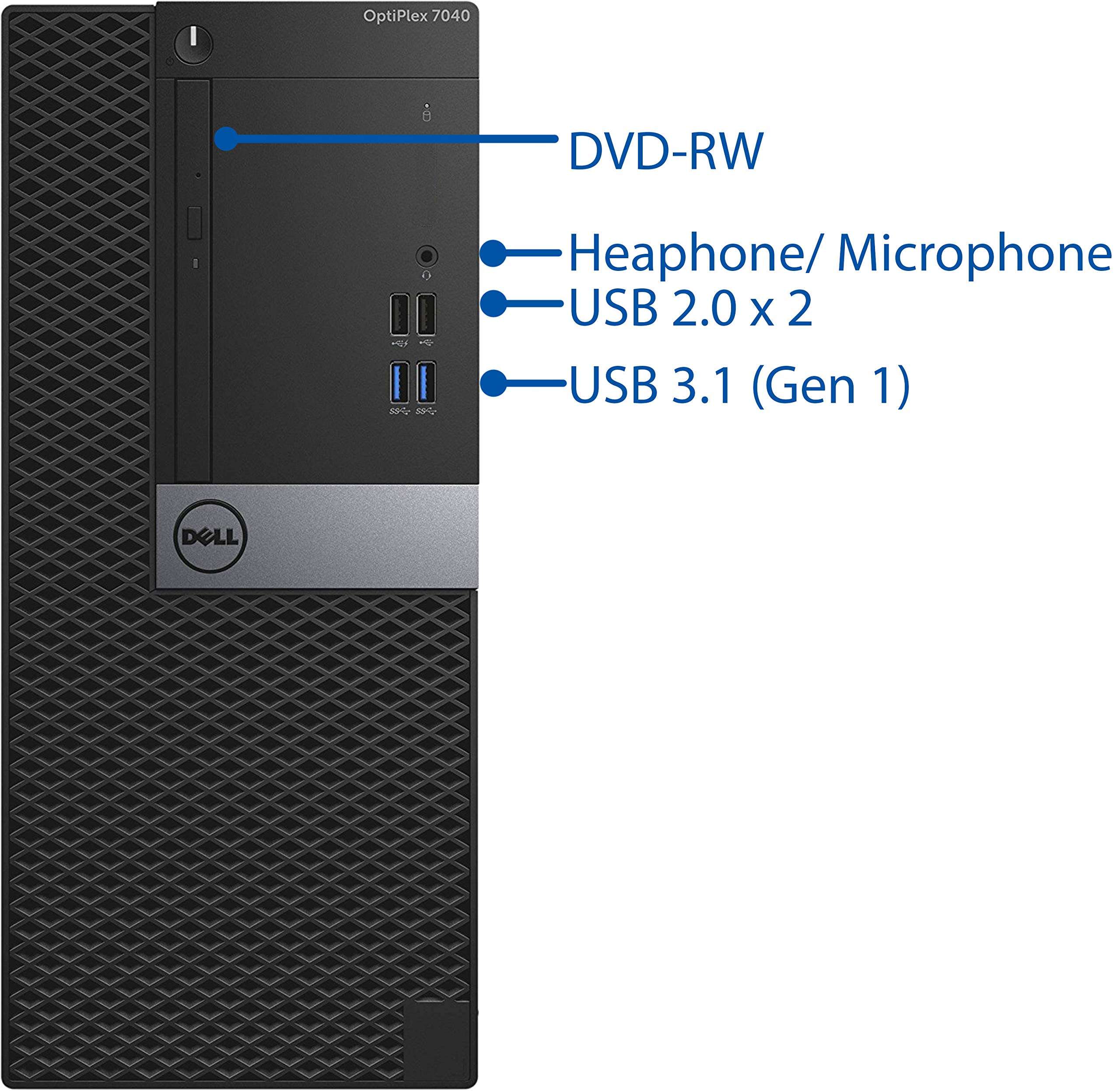 Dell Optiplex 7040 Mini-Tower Desktop PC, Intel Quad-Core i7-6700 4.0 GHz, 8GB RAM, 256GB NVMe SSD, HD Graphics 530 4K, DisplayPort, HDMI, AC Wi-Fi, Bluetooth - Windows 10 Pro (Renewed) 3