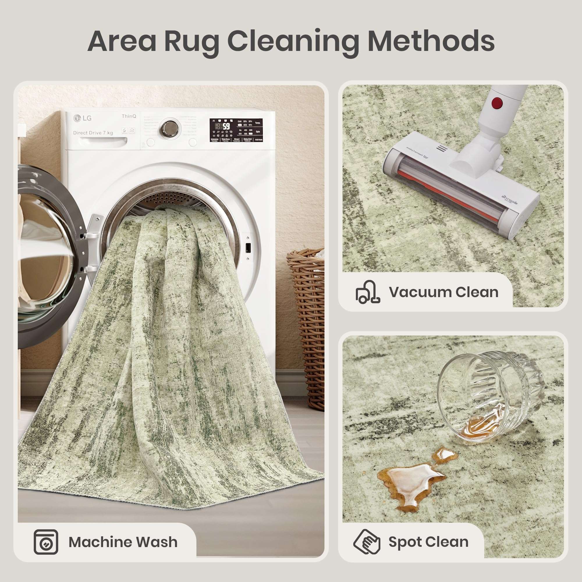 Valenrug Washable Rug 3x5 - Stain Resistant 3x5 Area Rugs for Living Room, Non Slip Backing Printed Rugs for Bedroom, Folable Area Rug(3'x5', Green) 5