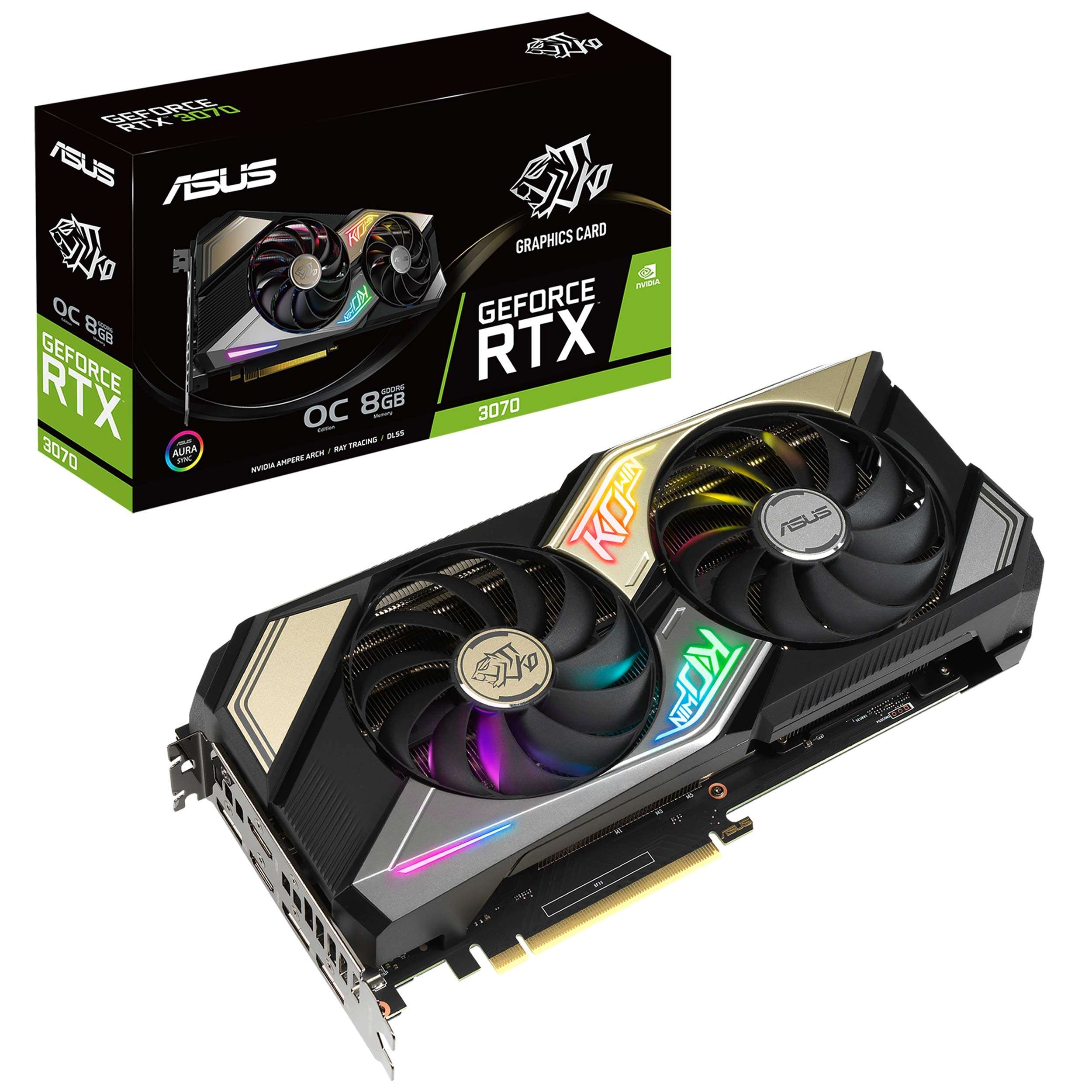 ASUS KO NVIDIA GeForce RTX 3070 OC Edition 8GB GDDR6 Gaming Graphics Card (PCIe 4.0, 8GB GDDR6 Memory, HDMI 2.1, DisplayPort 1.4a, Axial-tech Fan Design, 0dB Technology, Enduring capacitors)