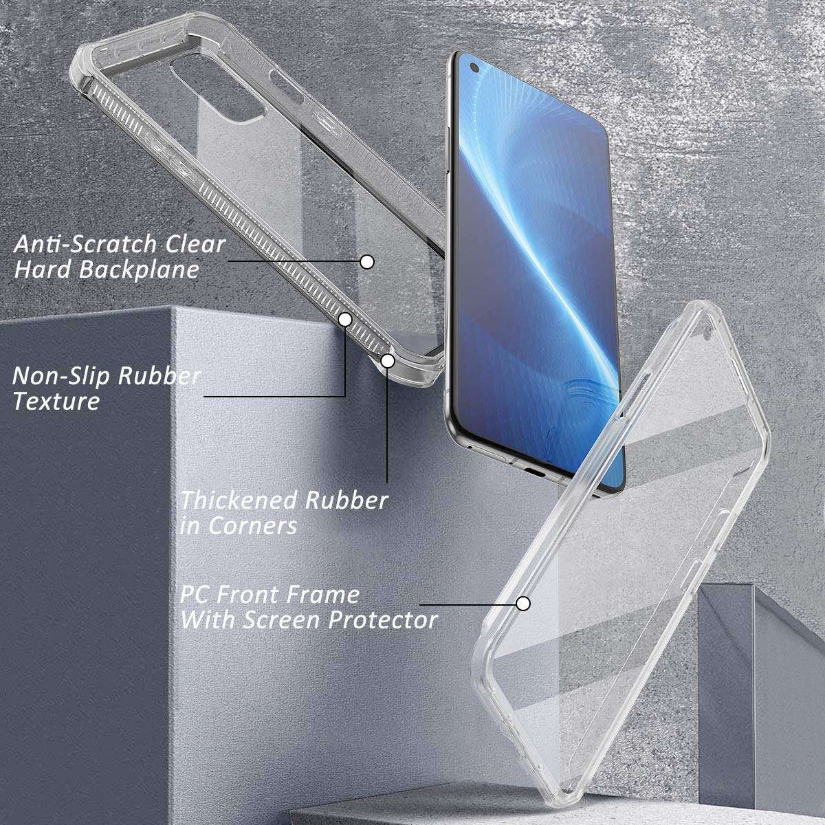 Dexnor for OnePlus 8T Case with Screen Protector Clear Rugged Full Body 360 Protective Shockproof Hard Cover Defender Dual Layer Heavy Duty Bumper Case for Women/Men - Gray 4