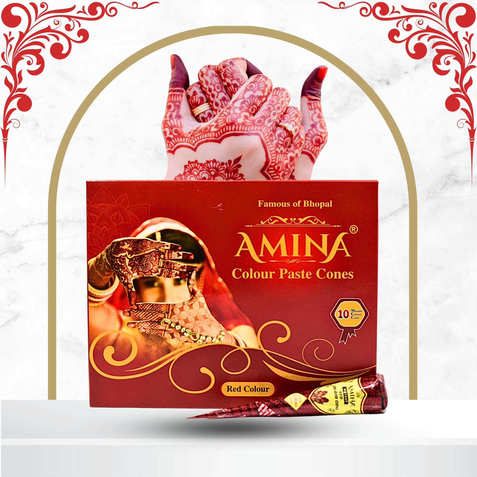 Amina Instant Mehendi Cone | Tattoo Mehndi | Color Paste | Outline Mehandi | Dulhan Mehendi Cone | Natural Henna Cone | Tattoo Mehandi Cones (Pack of 12 Cone Red) 1