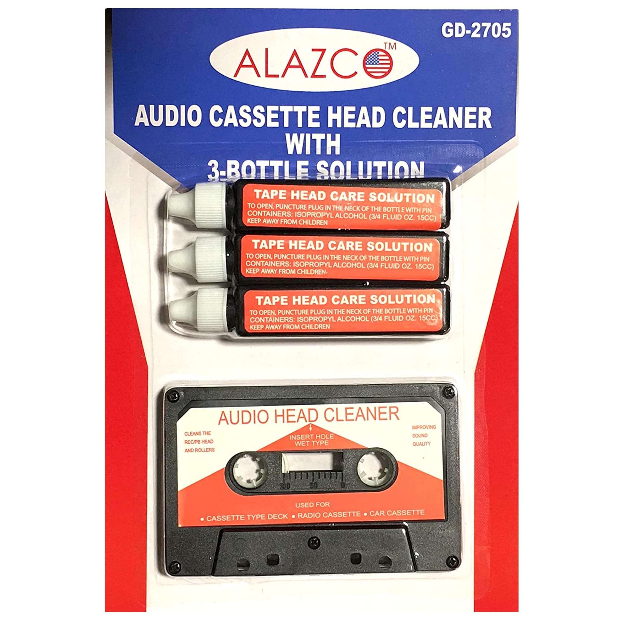 Audio Tape Cassette Head Cleaner w/ 3 Cleaning Fluids Care Wet Maintenance Kit by Alazco 1