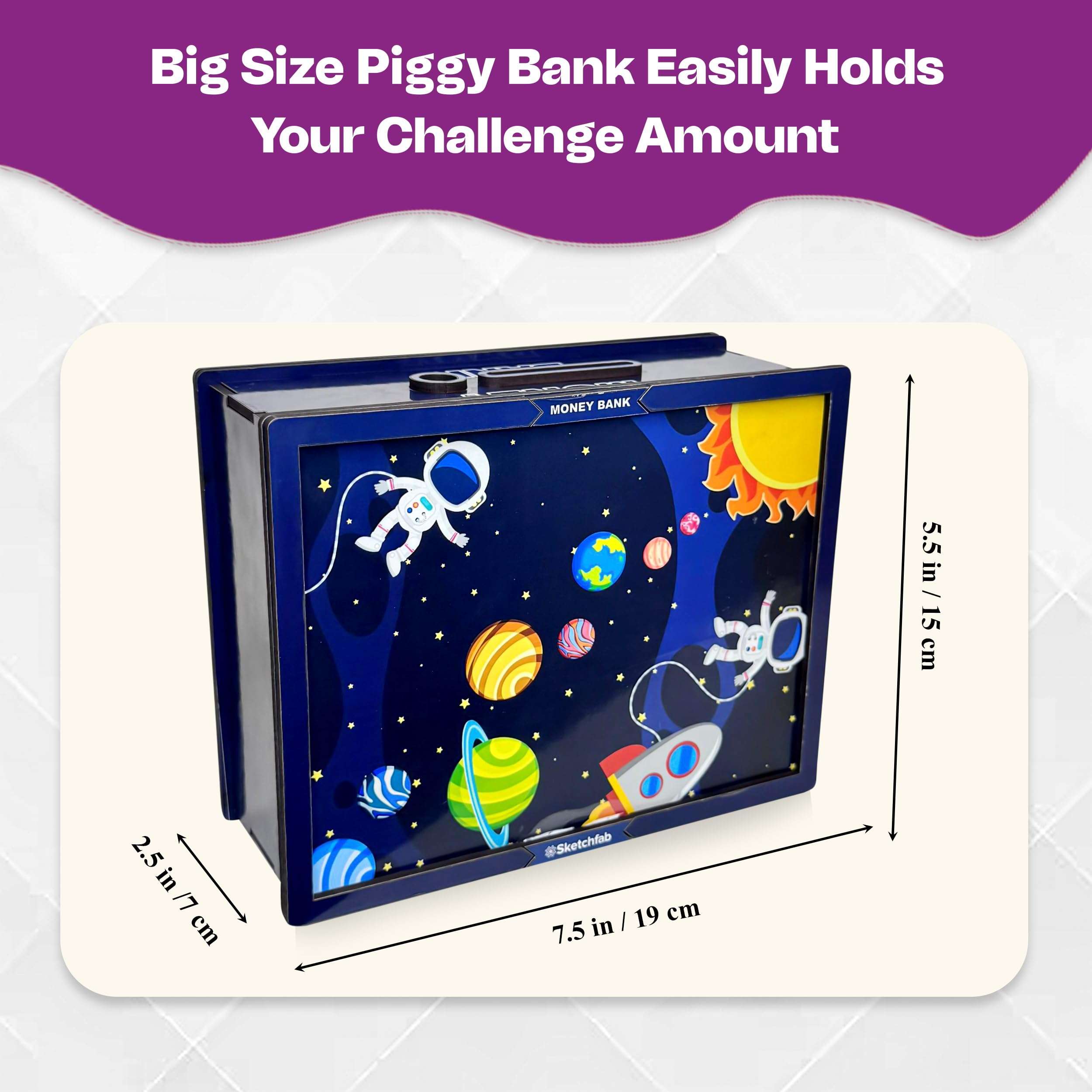 Sketchfab Money Saving Box for Adult 100000, Wooden with Savings Tracker Bank Kids, Smart Piggy Bank, Box, Coin Box,Gullak Saver,Piggy Rs100000 Home Deal Gift Man, Women (Space) 4