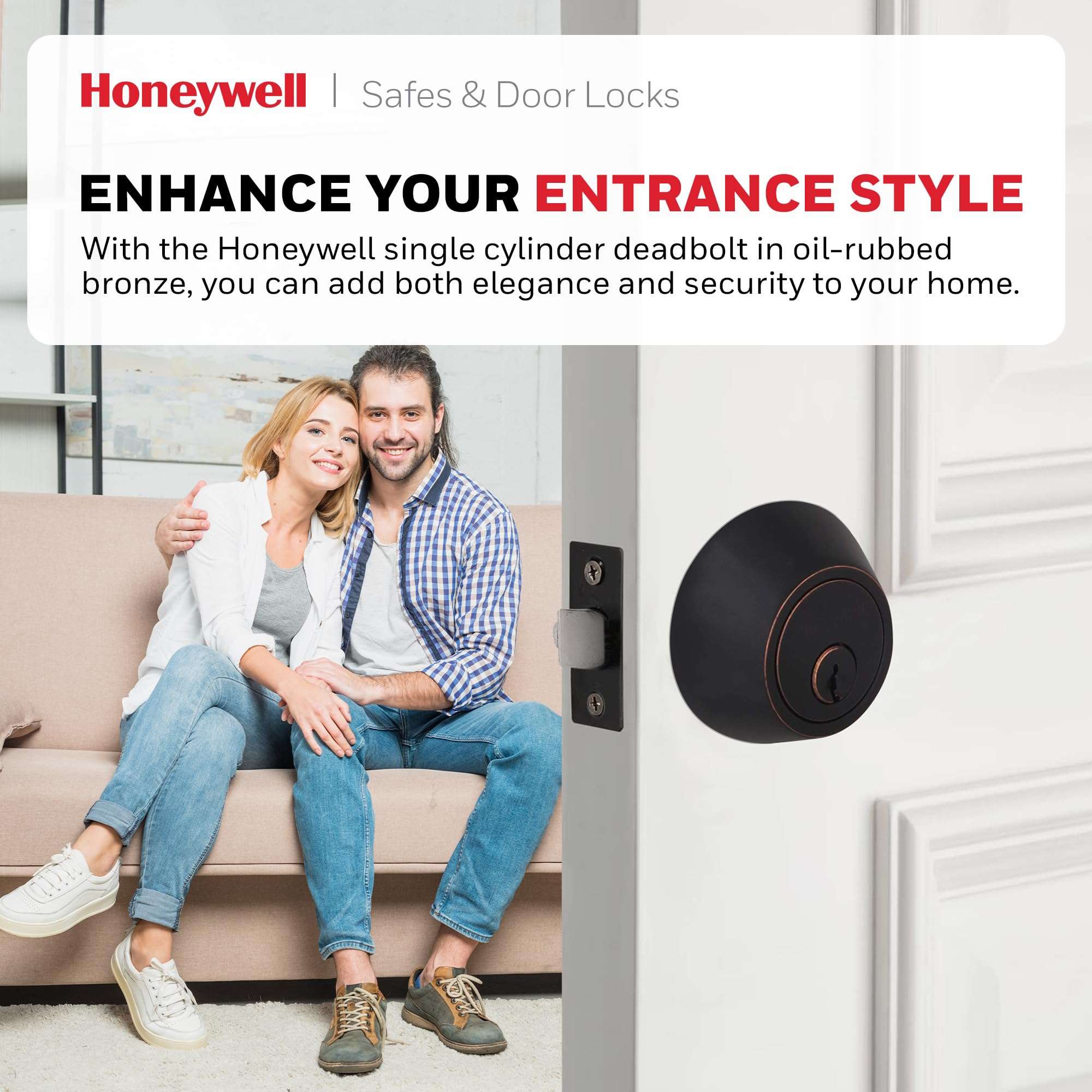 Honeywell Safes & Door Locks - Single Cylinder Front Door Deadbolt Lock Set - Anti-bump Resistant Dead Bolt Lock for Exterior Doors with 2 Entry Keys - 3 x 5 x 8.5 inches - Oil Rubbed Bronze - 8111409 2
