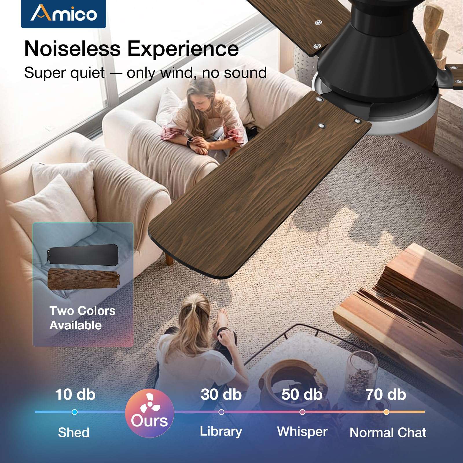 Amico 2 Pack Ceiling Fans with Lights, 42 inch Low Profile Ceiling fan with Light and Remote Control, Flush Mount, Reversible, 3CCT, Dimmable, Noiseless, Black Ceiling Fan for Bedroom, Indoor/Outdoor 4