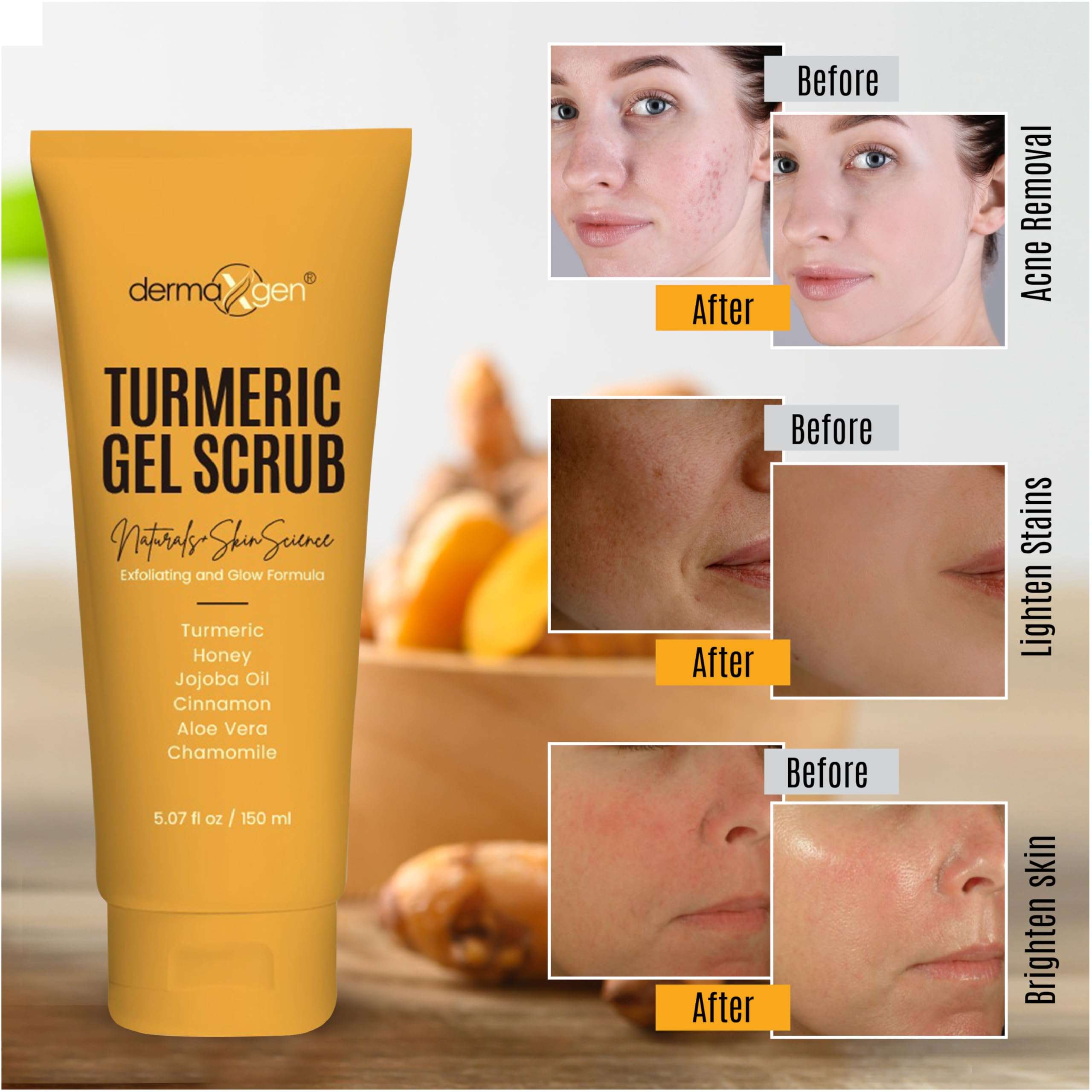 DERMAXGEN Turmeric Gel Scrub – Exfoliate, Brighten, and Refresh Your Skin with Turmeric. Achieve a Smooth, Radiant Complexion by Removing Dead Skin Cells and Impurities for a Natural Glow 6