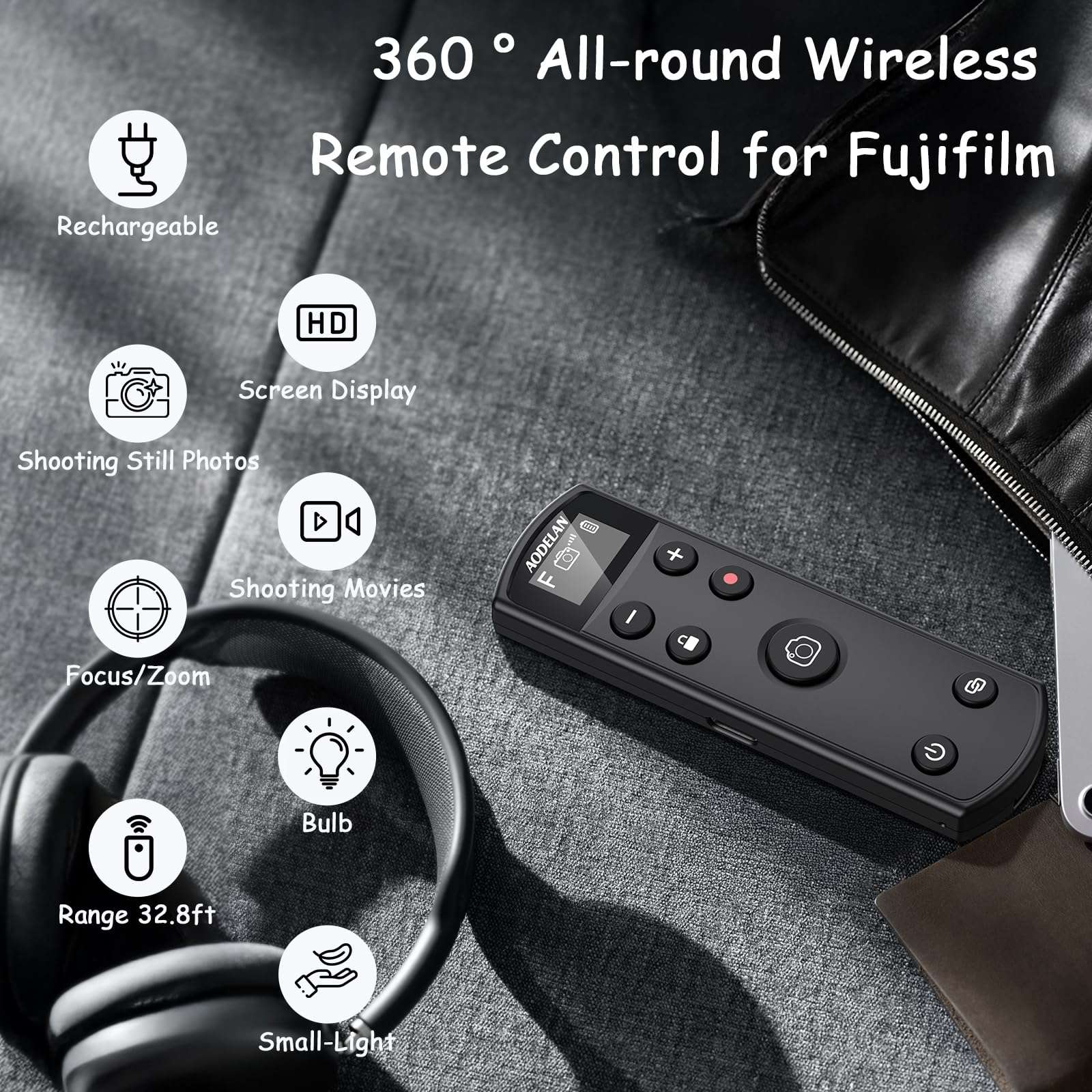 for Fujifilm Camera Rechargeable Shutter Release, AODELAN Wireless Remote Control Compatible with Fuji X-T30 II,X-S10,X-H2,X-H2S,X-T3,X-T4,X-T5,X-S20,X-T30,X-T50,X-M5,X100VI,X-E5,X Half 4