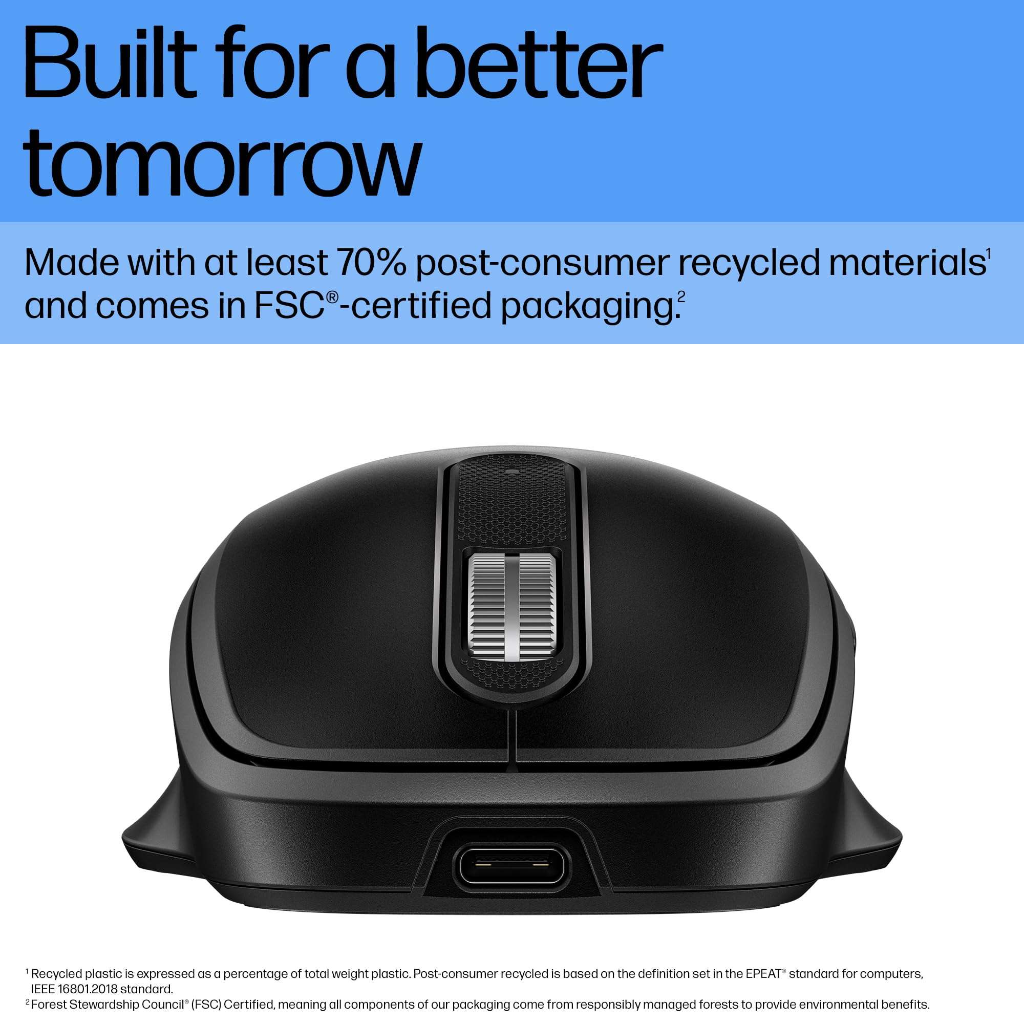 HP 510 Ultra-Fast Rechargeable Wireless Mouse, 2D Scroll Wheel, Battery-Free, 3-Minutes of Charge, Ambidextrous Design, 9C2F6AA 5