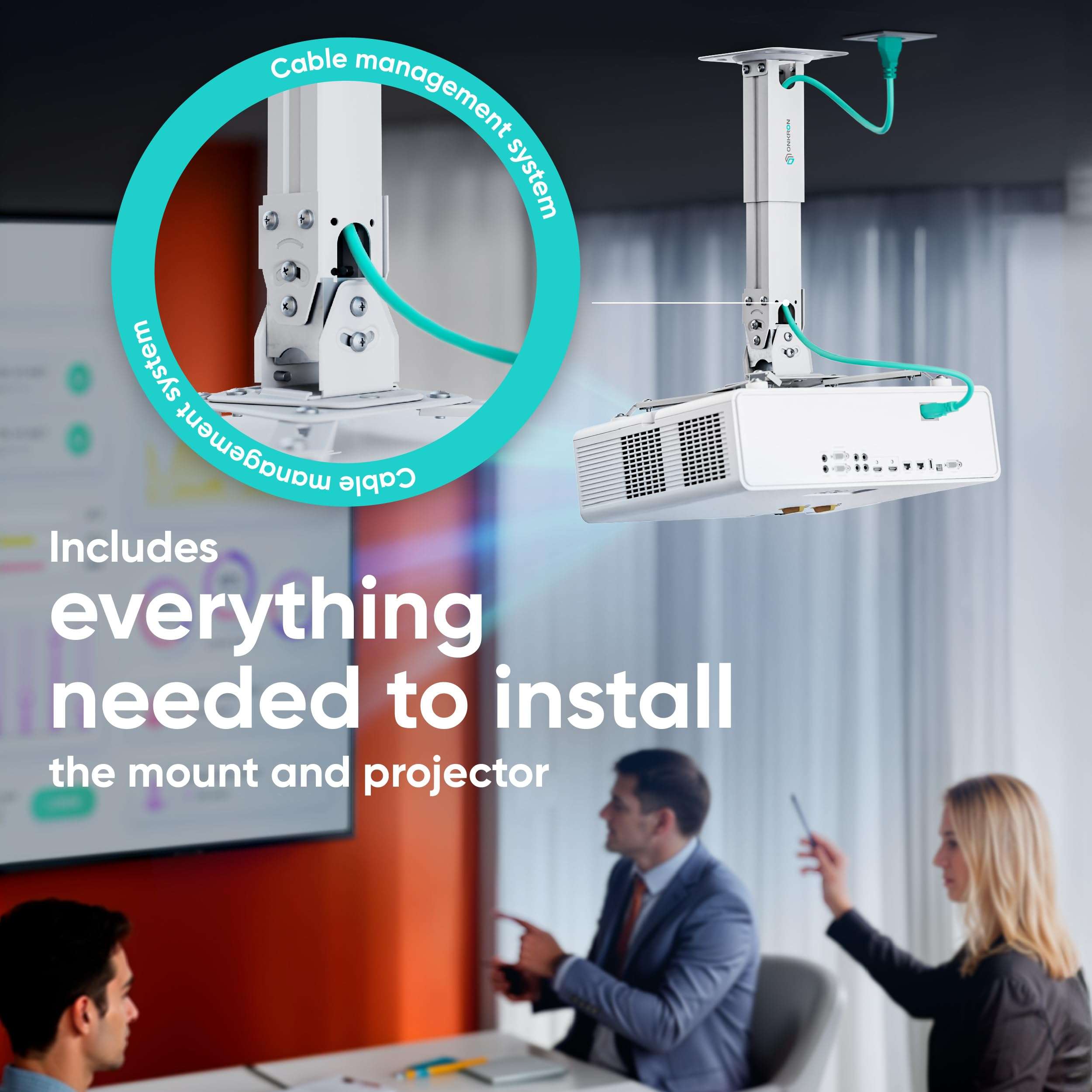 ONKRON Universal Ceiling Projector Mount Adjustable Mounting Bracket up to 22 LBS White K2A 5