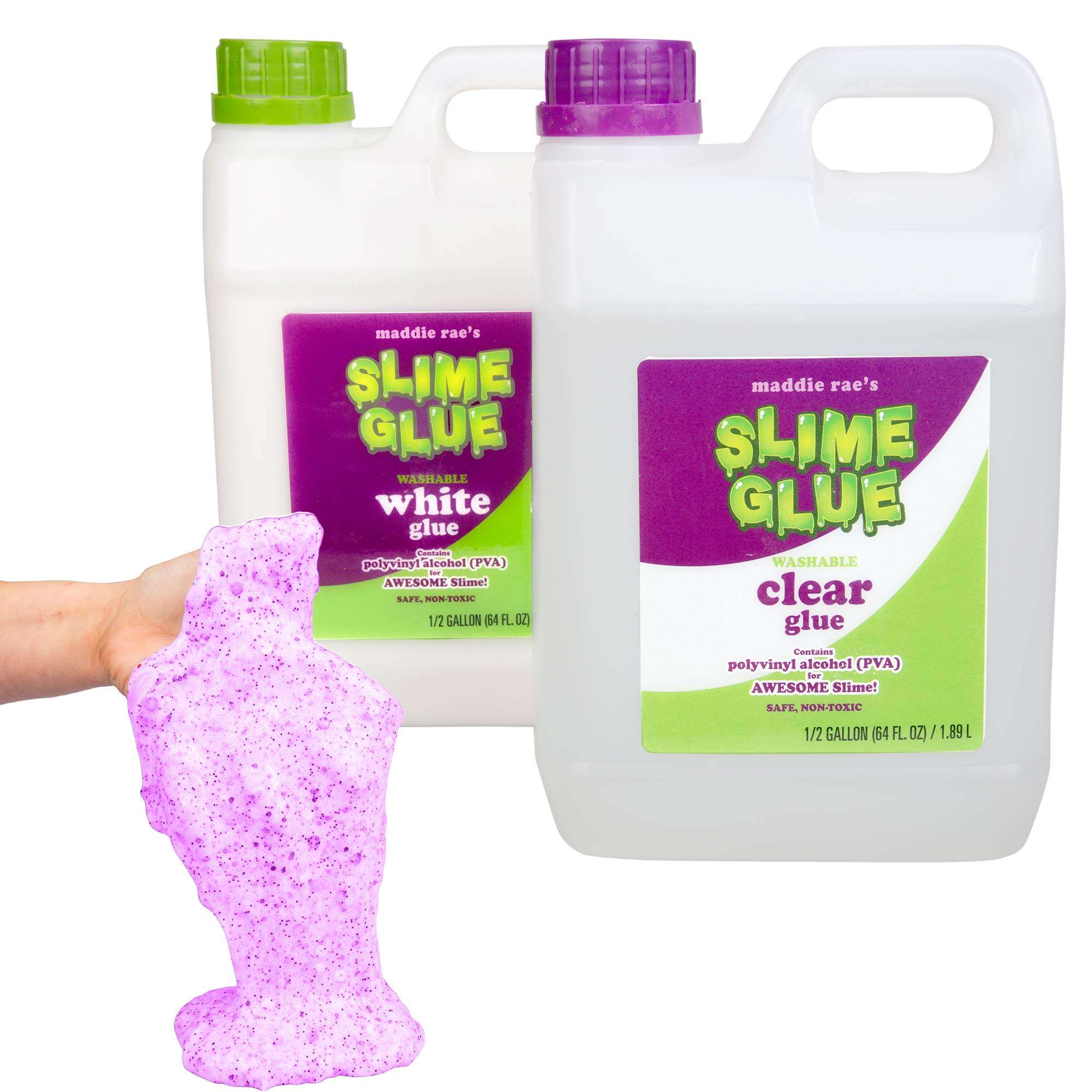 Maddie Rae's Slime Glue (1/2 Gallon Clear & 1/2 Gallon White) 2PK Value Pack, Non Toxic, Washable, All Purpose- Liquid Slime Formula, Office Supplies, Arts & Crafts Kit, School Project, Kids Xmas Gift 1