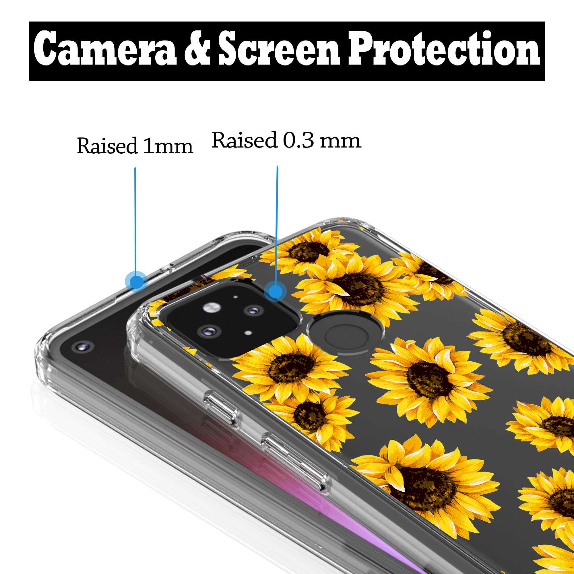 Google Pixel 5 Case, RANZ Anti-Scratch Shockproof Series Clear Hard PC+ TPU Bumper Protective Cover Case for Google Pixel 5 - Sunflowers 4