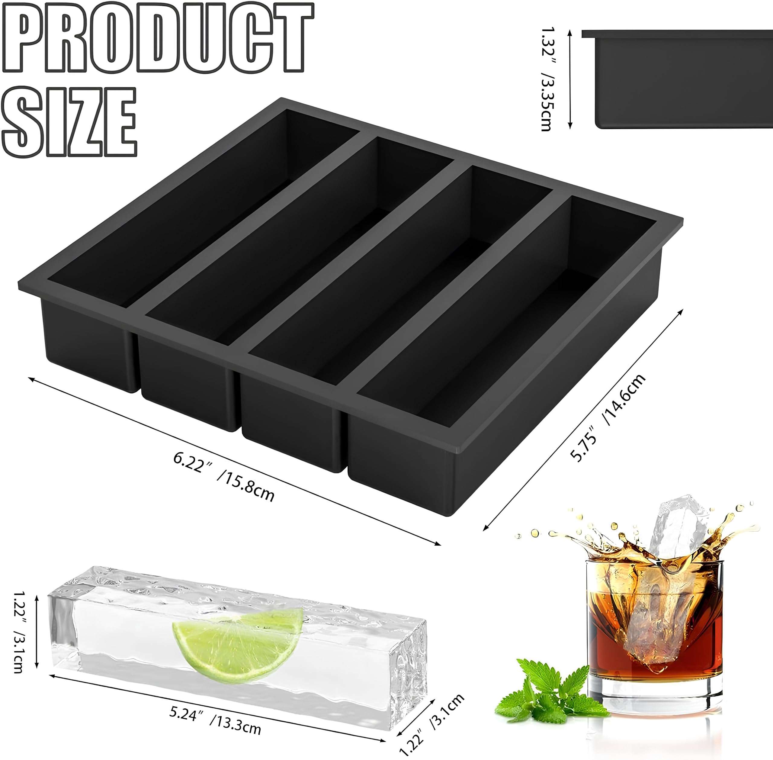 Kepzell BPA Free 4 Big Ice bar Tray Mold Giant Jumbo Large Food Grade Silicone Ice Cube Rectangle Tray Mold DIY Ice Maker Ice Cube Tray (2) 3