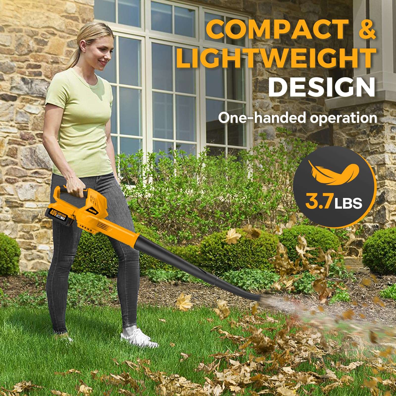 Alloyman 40V Max Cordless Leaf Blower, 130CFM150MPH Electric Leaf Blowers, with 2 * 2.6AH Batteries & Fast Charger, 3 Speed Mode Lightweight Mini Powered Leaf Blowers for Lawn Care/Snow Blowing 5