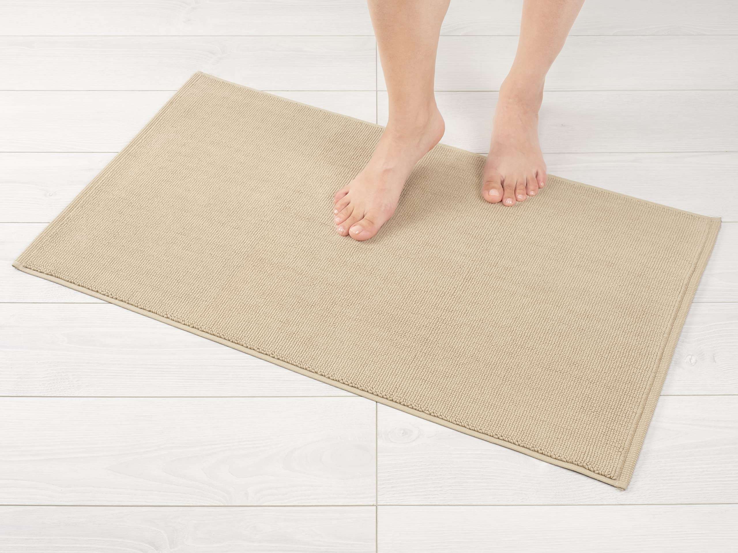 American Soft Linen Bath Rug, 20 in 34 in 100% Cotton Bath Mats Rugs for Bathroom, Non Slip Washable Shaggy Form Area Rugs, Beige Bath Rug 1