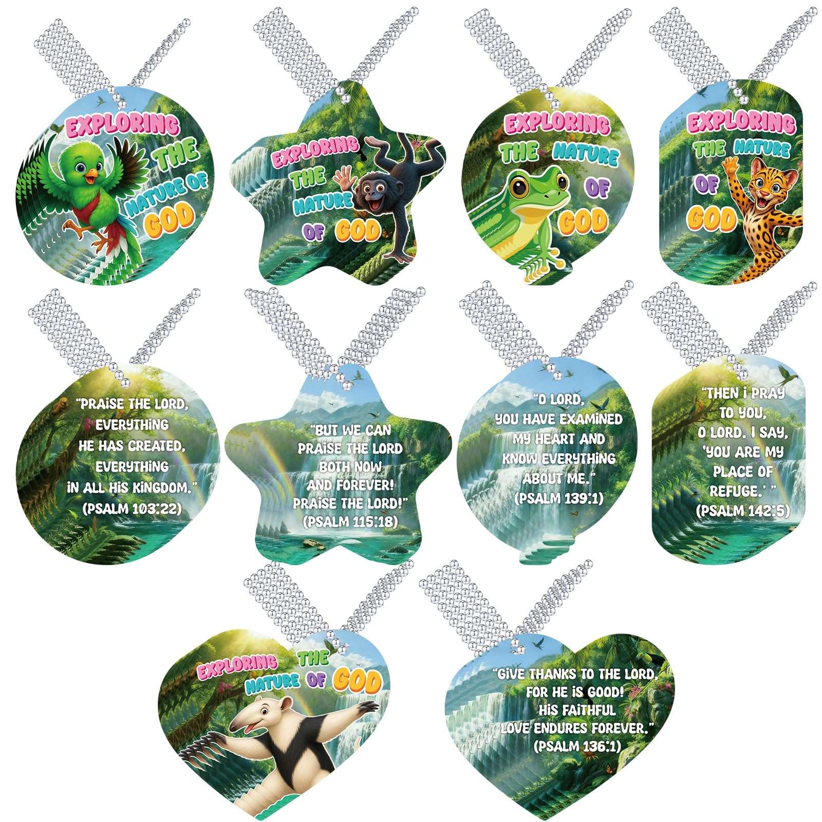 Otoolling 300 Pcs Rainforest Falls 2026 Tag Decorations VBS Exploring The Nature of God Kit with 24" Aluminum Safety Chains, Include 250 Tag and 50 Chain for Vacation Bible School Supplies