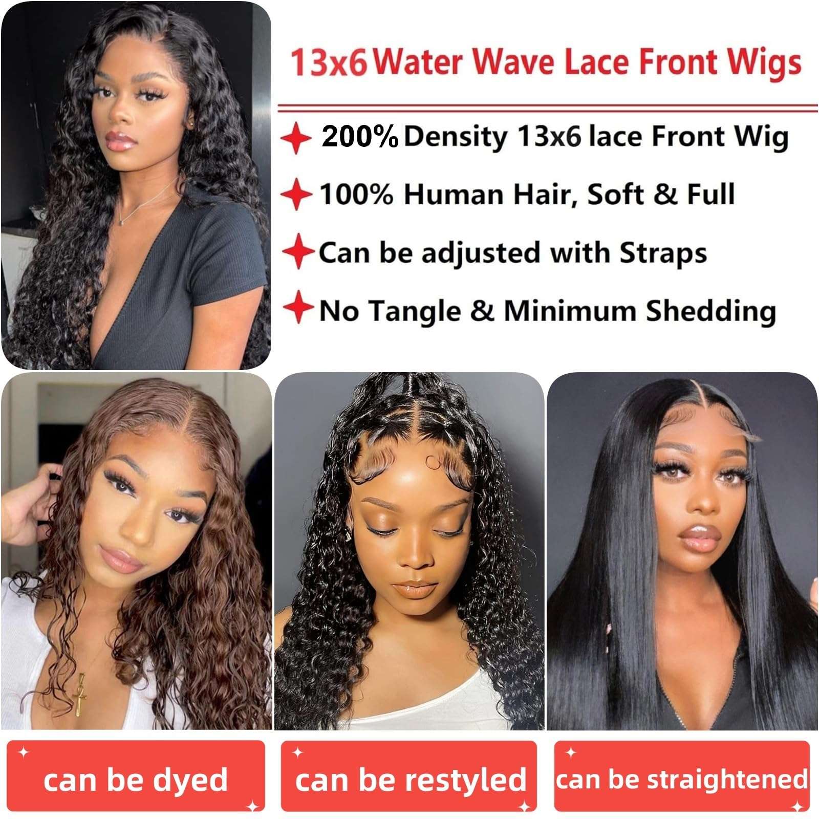 13x6 Water Wave Lace Front Wigs Human Hair 22 Inch 180% Density Water Curly HD Transparent Lace Frontal Wig For Black Women Glueless Wigs Human Hair Pre Plucked with Baby Hair 3