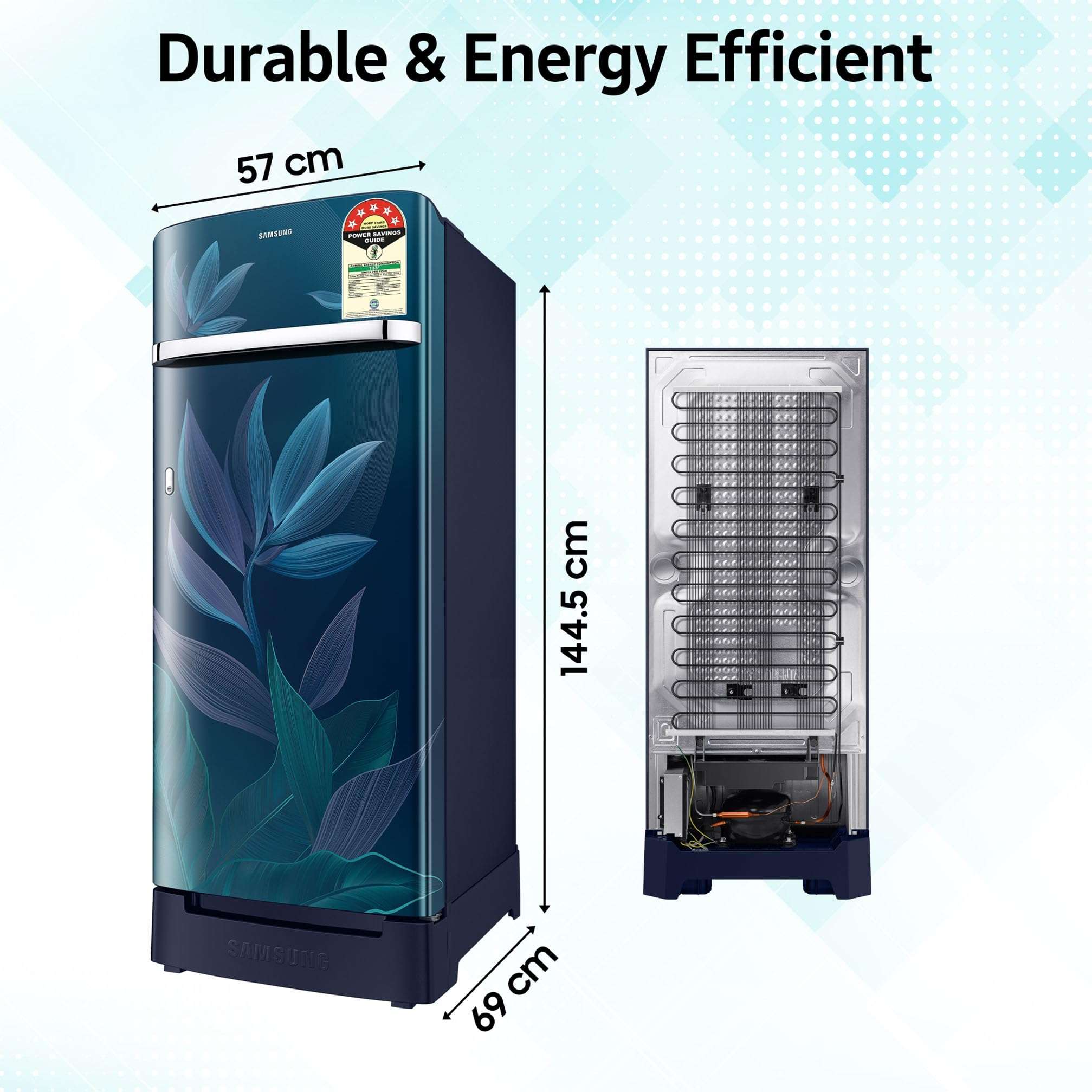 Samsung 215 L, 5 Star, Digital Inverter, Direct-Cool Single Door Refrigerator (RR23D2H359U/HL, Paradise Bloom Blue, Base Stand Drawer, 2024 Model) 6