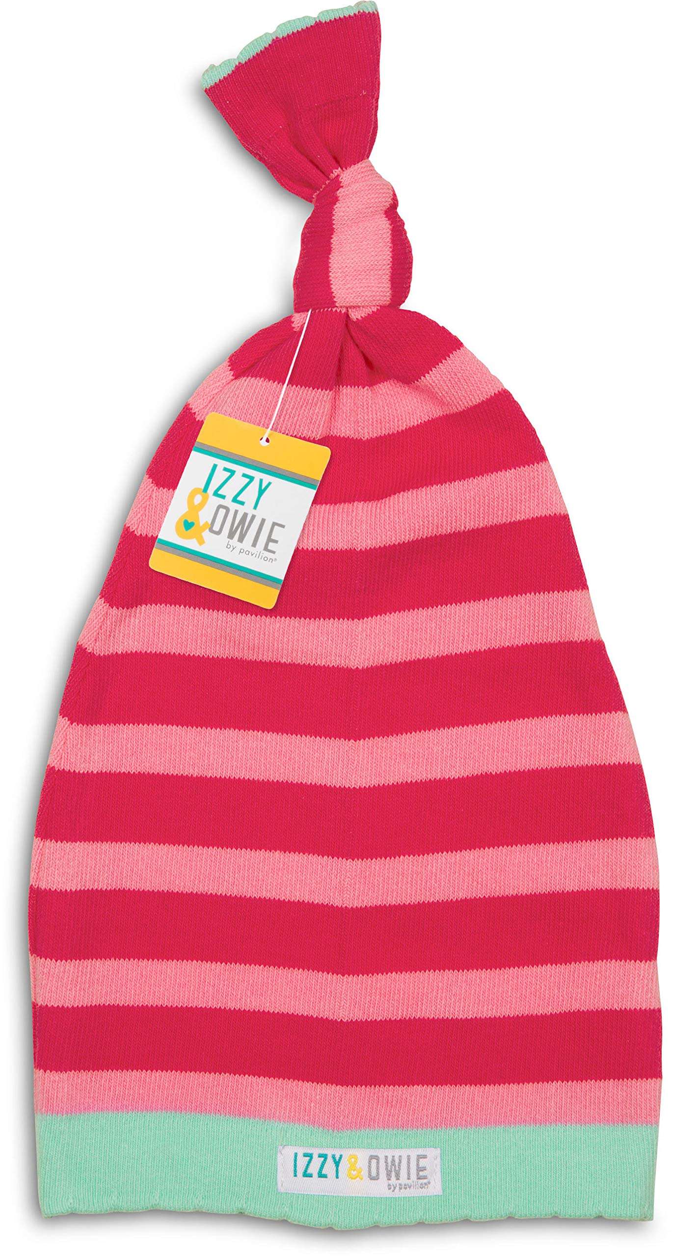 Izzy and Owie Striped Loose Baby Hat, 0-12 Month, Dark Pink/Light Pink/Mint 4