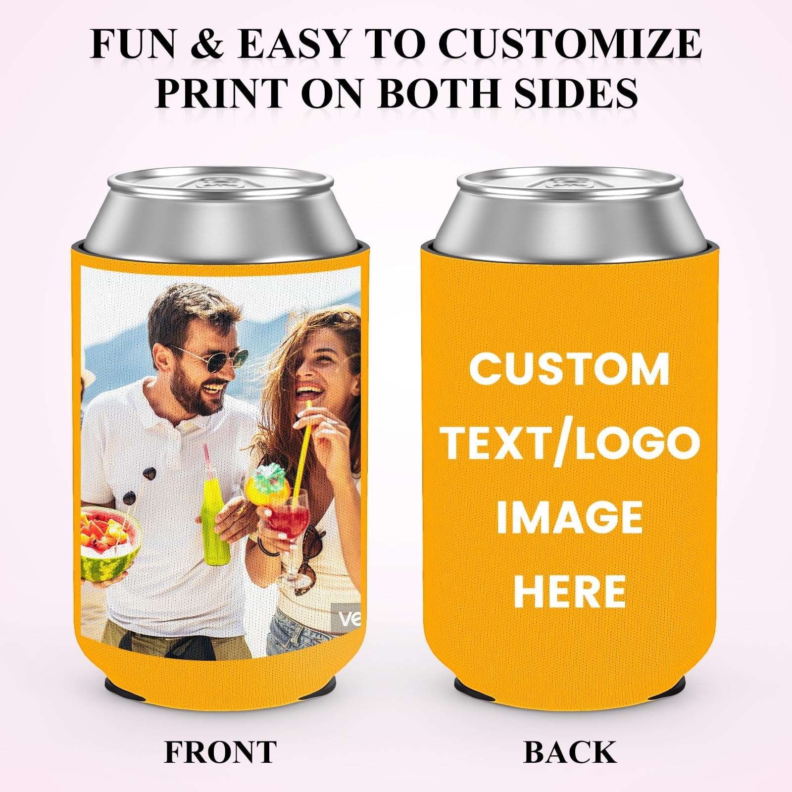 SPETYORT Custom Can Coolers Sleeves 50 Pack, Bulk Personalized Insulated Neoprene Can Drink Holder with Logo Image Text, Collapsible Can Sleeve Beer Coolers for Wedding Birthday Party 4