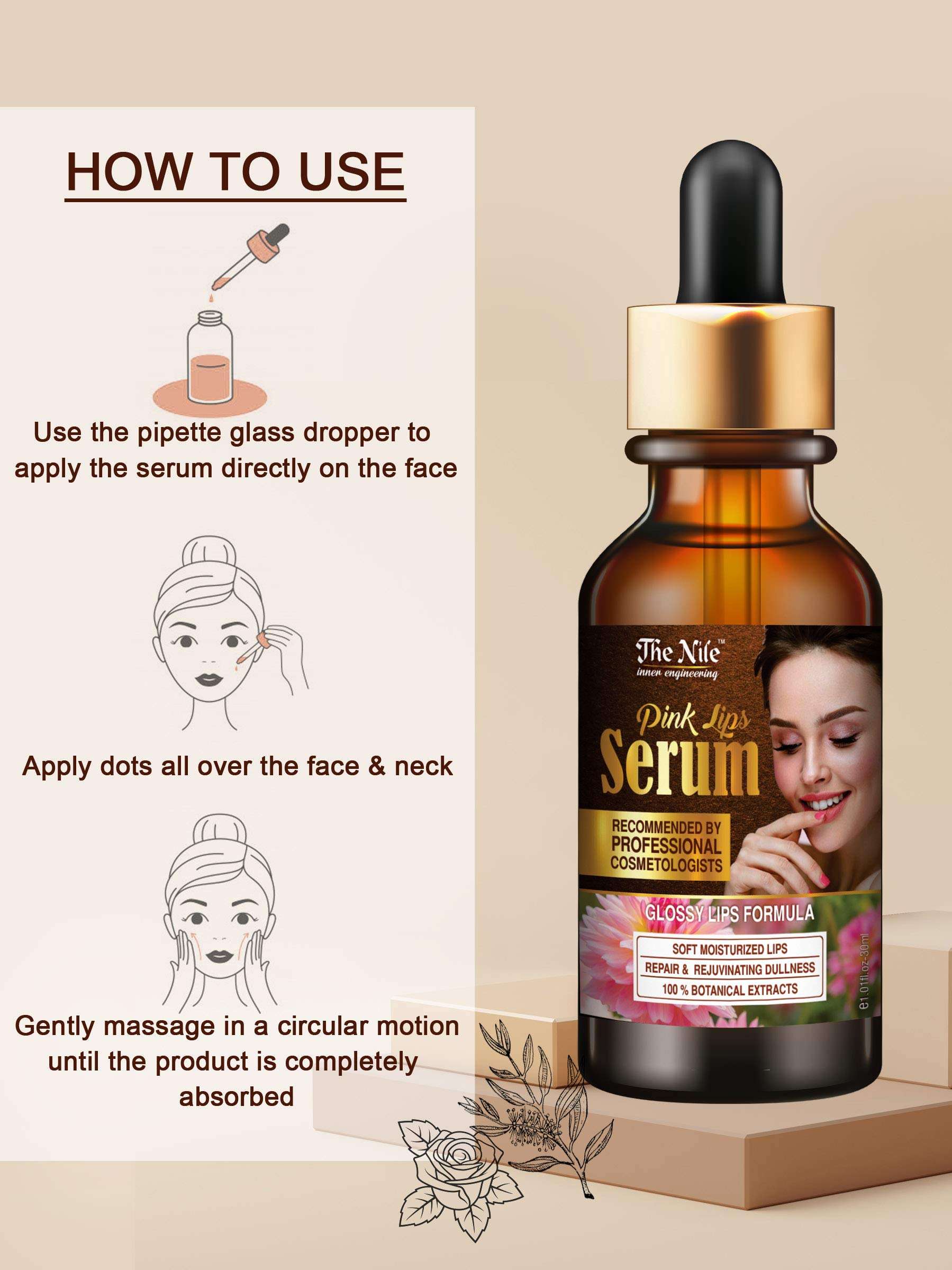 The Nile Pink Lip Serum -With Vitamin E- For Glossy & Shiny Lips with Moisturizing Effect- 30ML 5