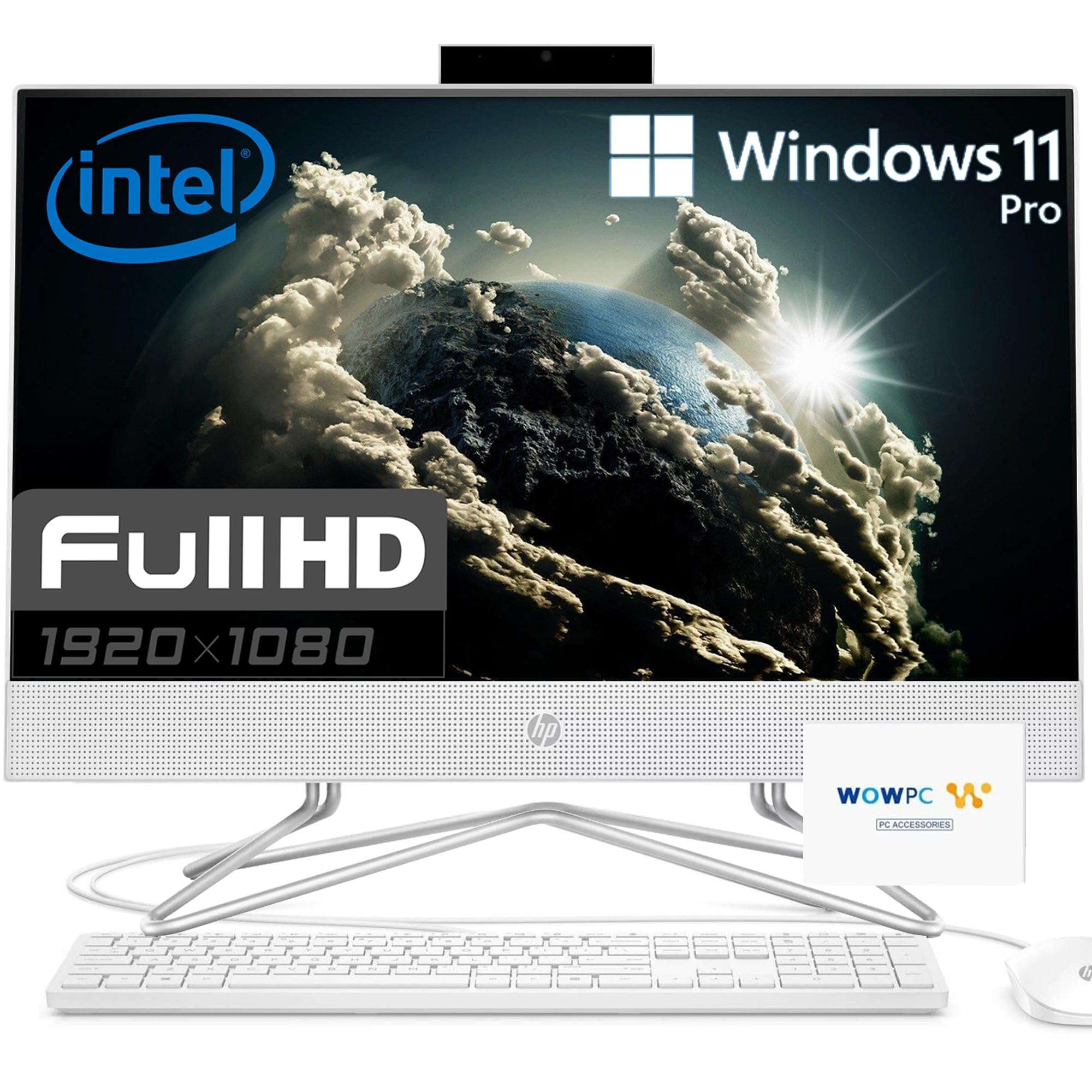 HP 22'' All-in-One Desktop PC • 16GB RAM • 512GB PCIe SSD • FHD Display • Intel Celeron CPU • Microsoft Office Trial • 720p HD Camera • Keyboard & Mouse • Windows 11 Pro • WOWPC Recovery USB 1
