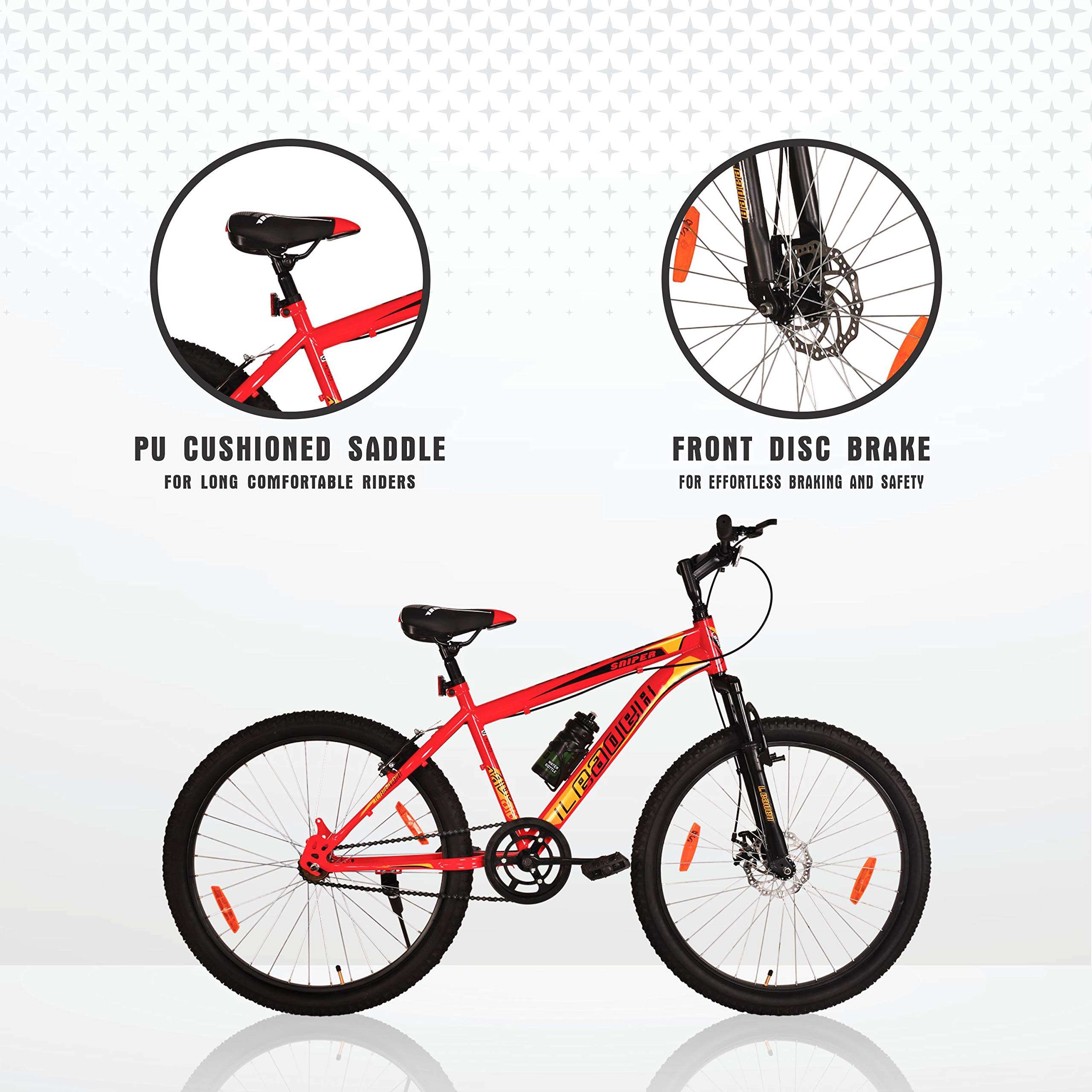 Leader Sniper MTB 24T with Front Suspension and Disc Brake Single Speed for Men - Red/Black. Ideal for 10 + Years, 16 Inches 6