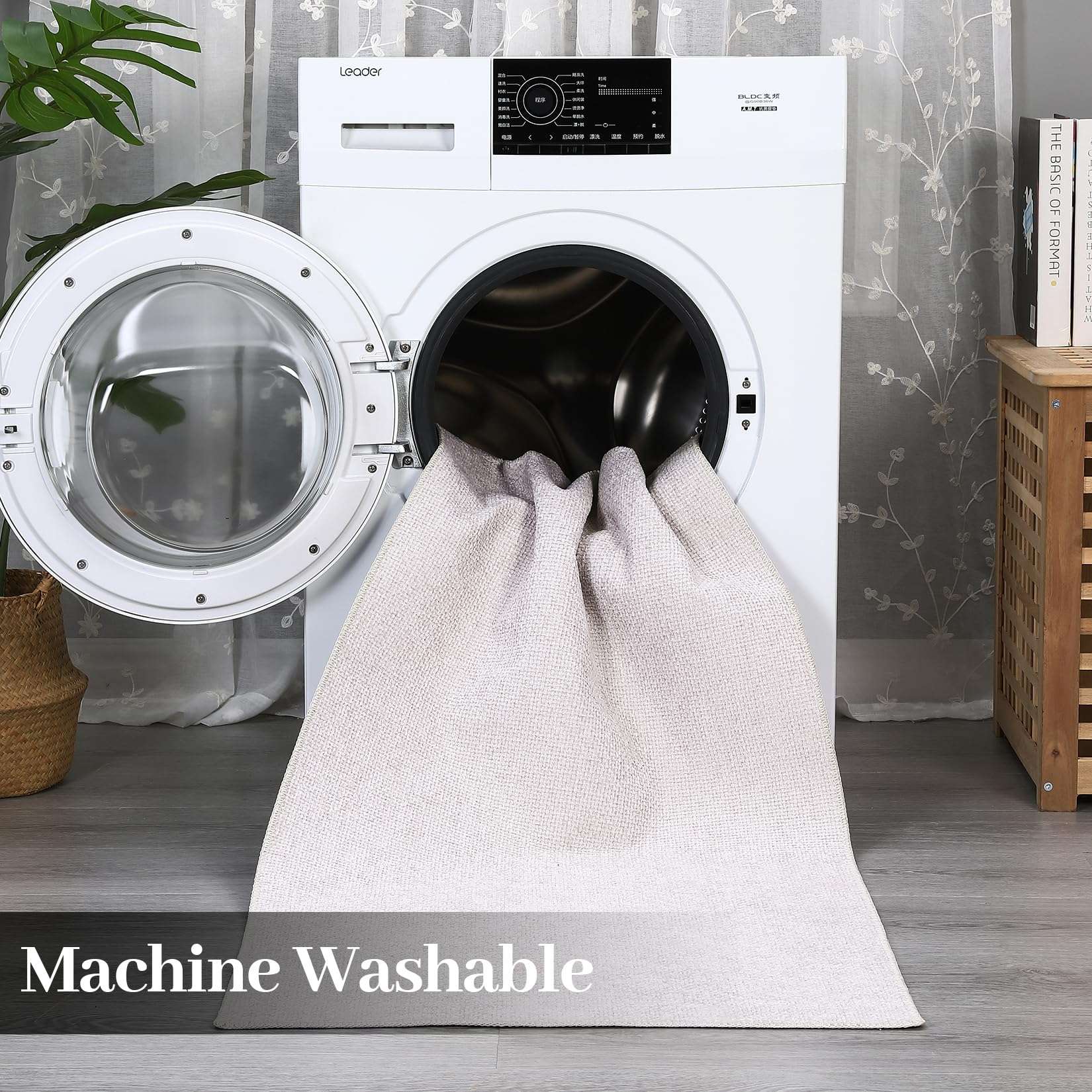 GAOMON Washable Area Rug Modern Solid Weaving Textured Living Room Rug Non-Slip Stain Resistant Farmhouse Accent Rug Indoor Floor Carpet for Bedroom Entryway Laundry Room, 4' x 6', Dark Grey 6