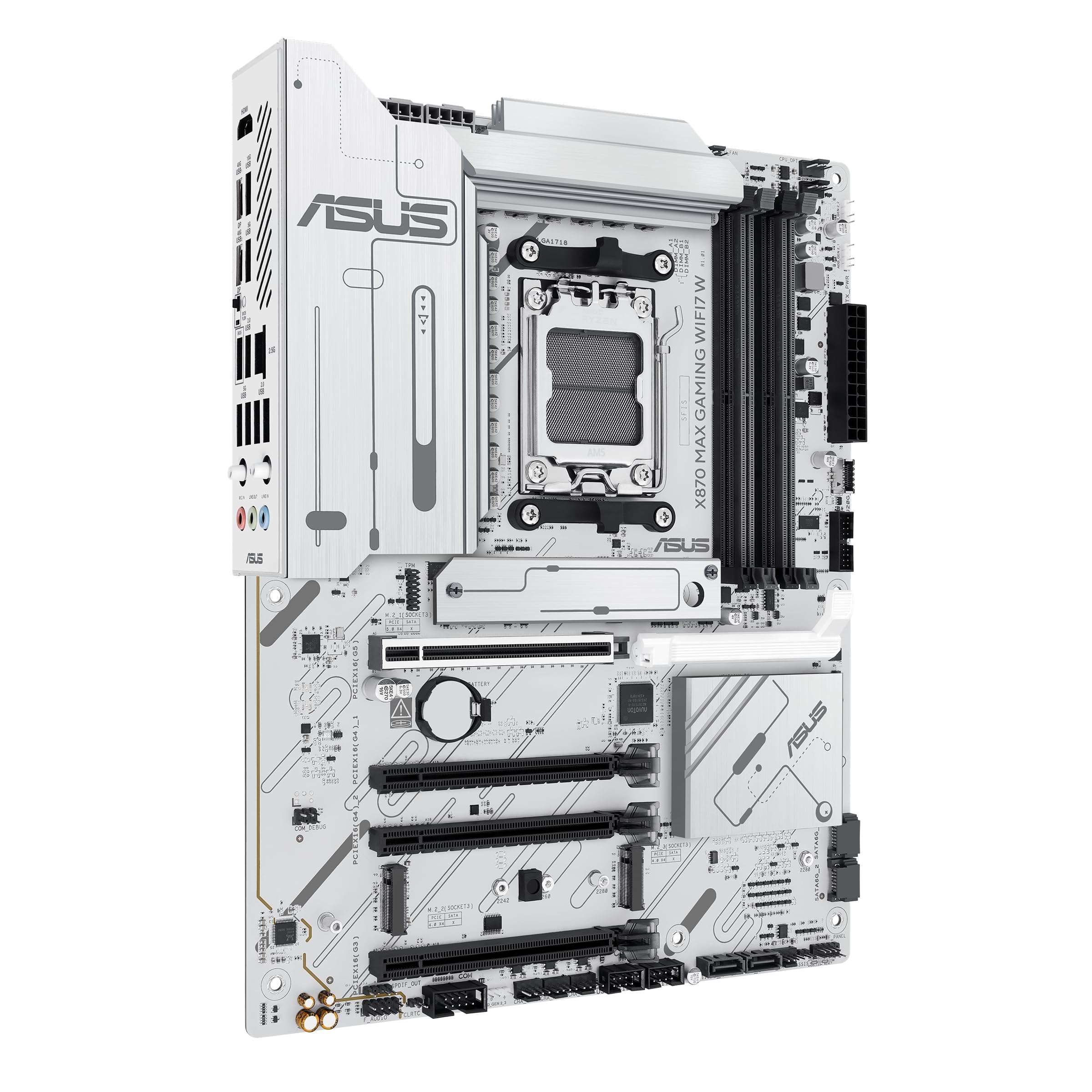 ASUS X870 MAX GAMING WIFI7 W AMD AM5 ATX Motherboard, 8-layer White PCB, 12+2+1 80A DrMOS, DDR5, PCIe 5.0 x16 Q-Release, 3x M.2, Wi-Fi 7 Q-Antenna, USB4® Type-C®, 2.5Gb LAN, BIOS FlashBack™, Aura Sync 4