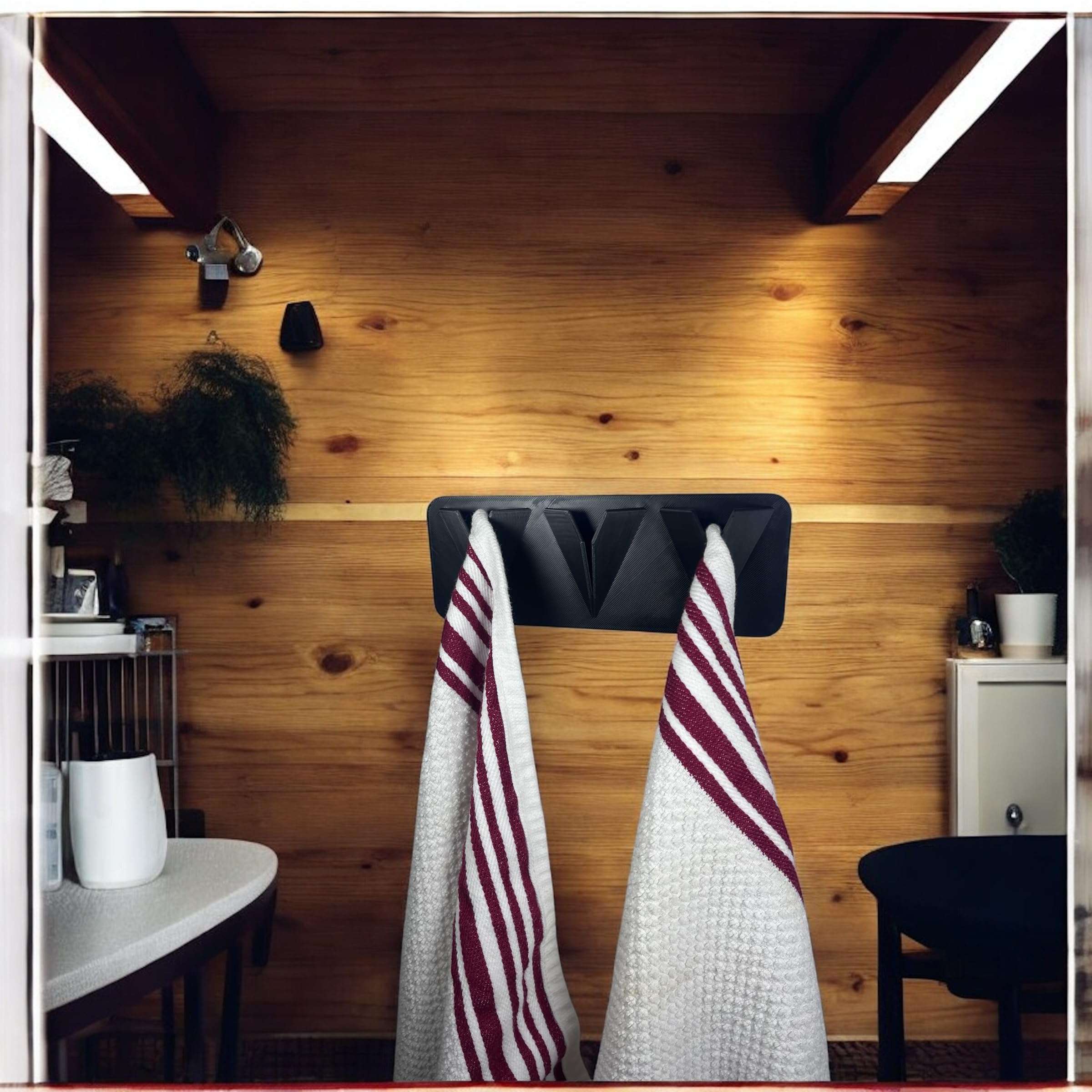 Modern Wall Mount Towel Hook Rack with Double Sided Tape, 3 Foldable Hooks, Black 5