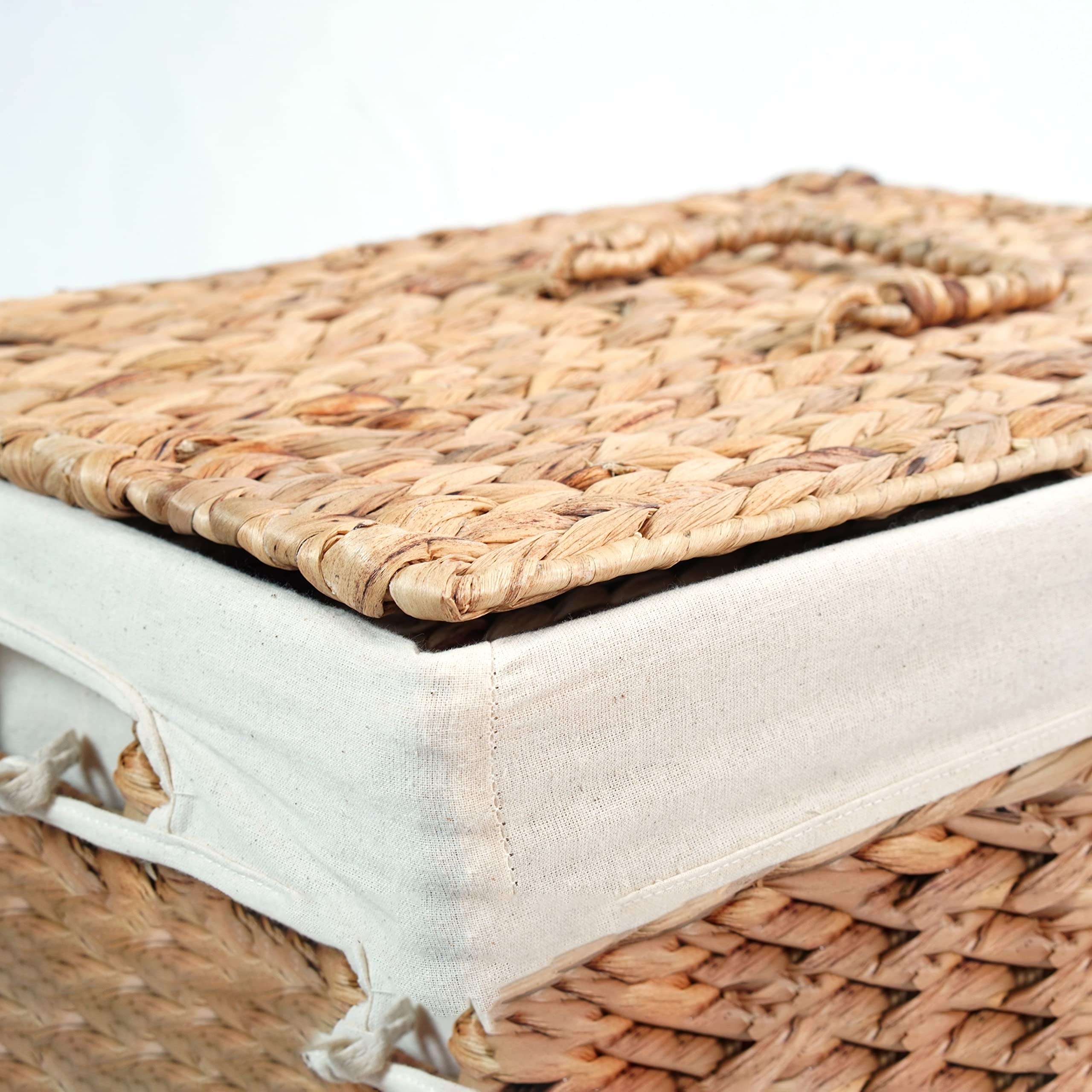 Handmade Rectangular Water Hyacinth Wicker Laundry Hamper with Lid Natural, Large 4