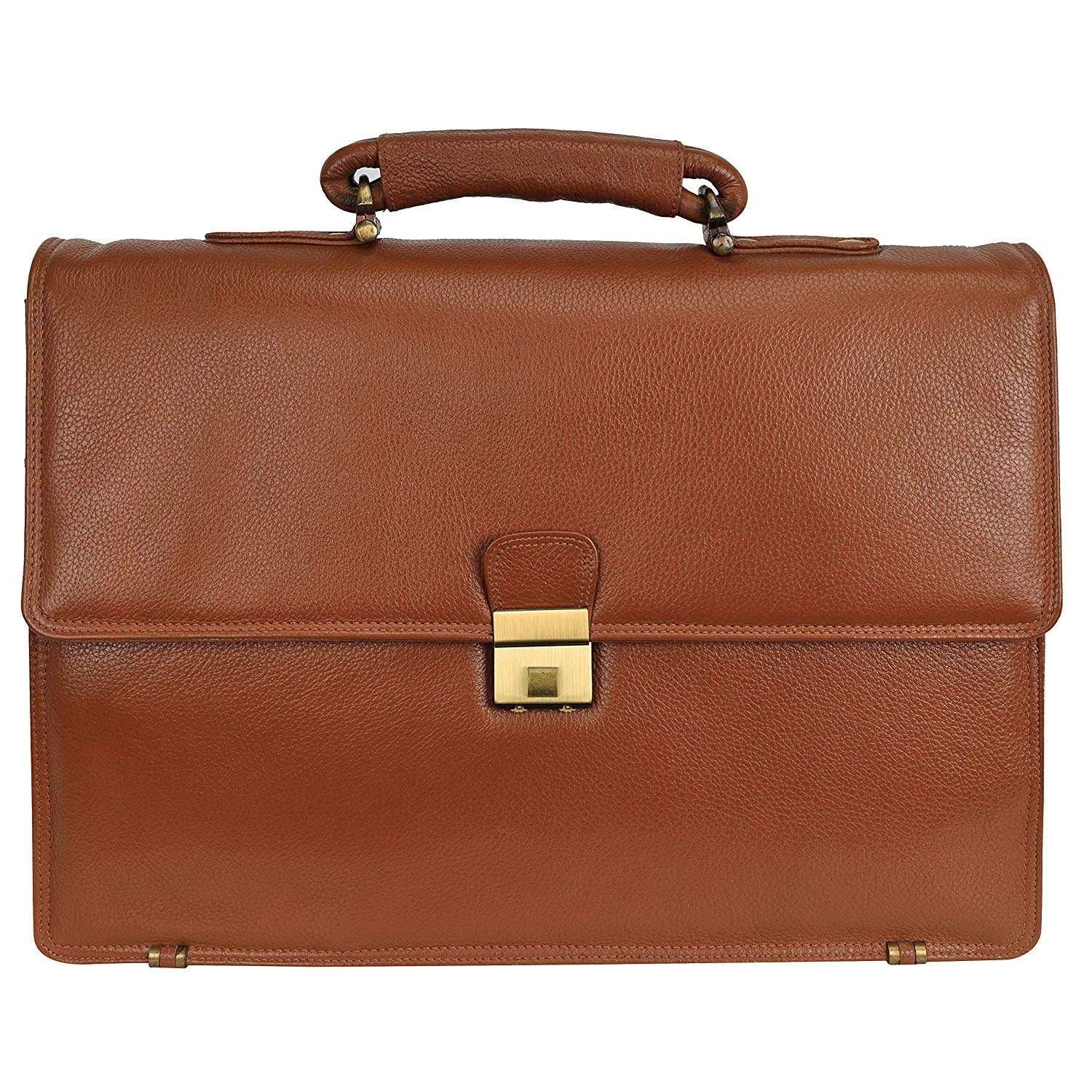 Reo Leather | Leather Office Messenger Bag for Men |15.6'' Laptop Compartment| |Expandable Features| Cross Body Shoulder Strap | 3 Digit No. Lock Closure | 22 Liters (Black) (Tan) 3