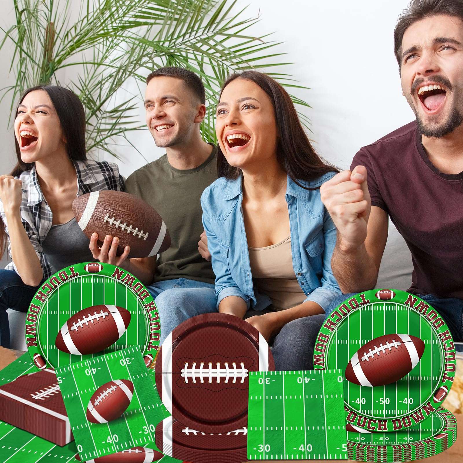 Football Party Decorations,100pcs Football Paper Plates and Napkins Tableware Includes Touchdown Plates and Football Napkins for Gameday Tailgate Party Football Themed Party Decorations,Serve 25 6