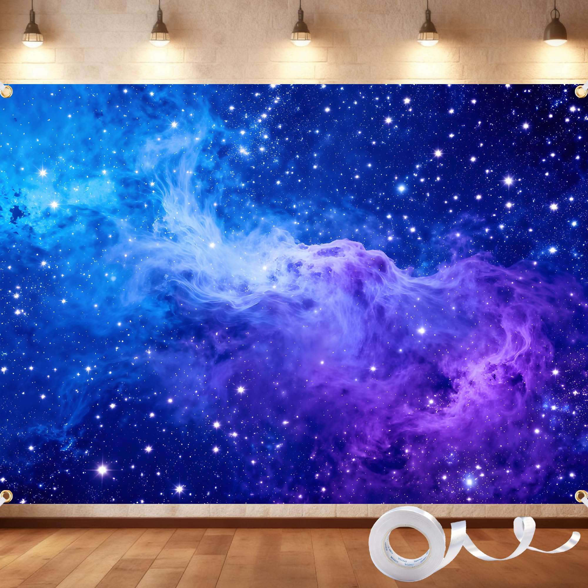Galaxy Backdrop 7x5ft Starry Sky Universe Space Nebula Photo Background – Cosmic Galaxy Wall Hanging for Bedroom Decor & Party Decorations with Ribbon, Polyester Fabric 1