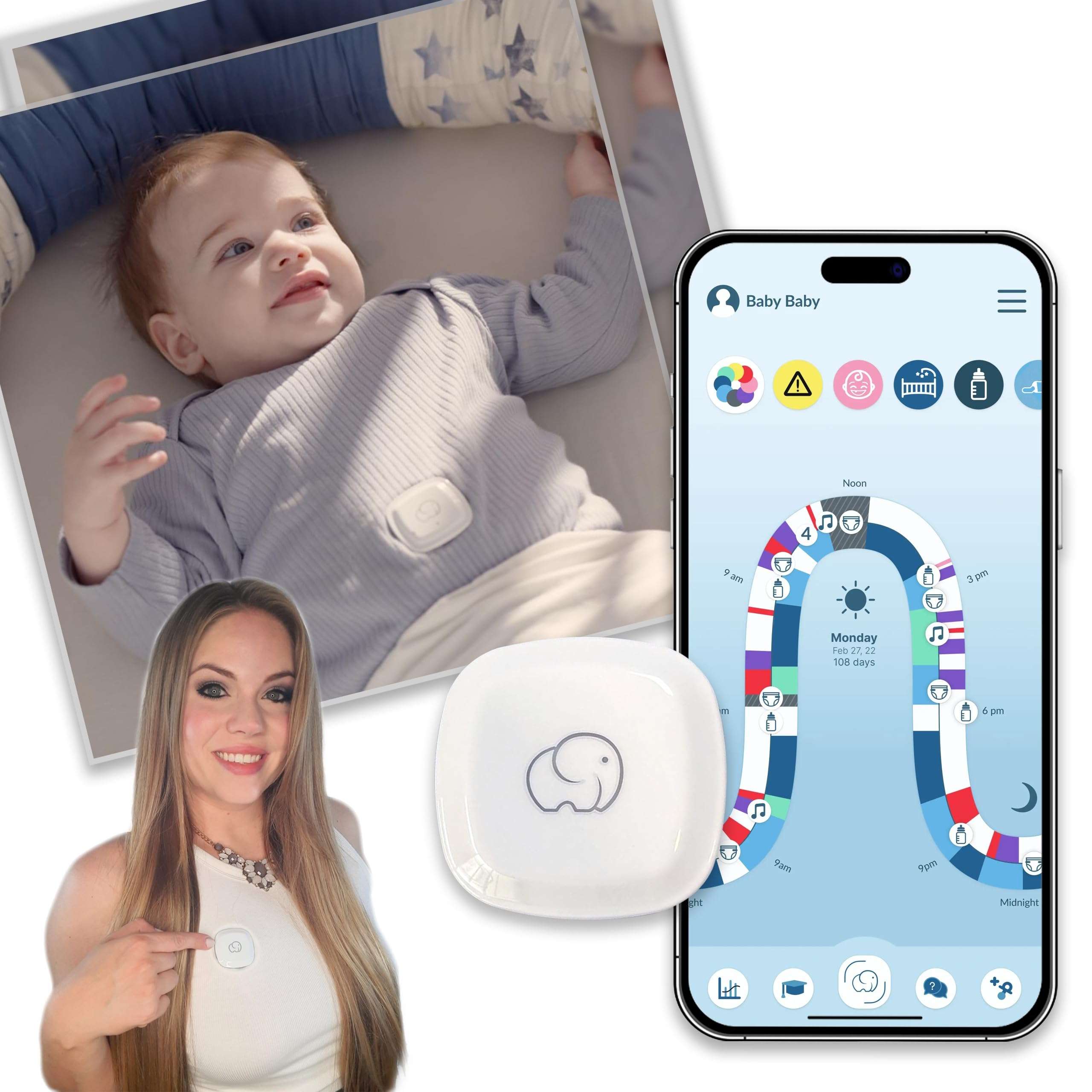 Elora Baby Wellness Monitor - AI-Powered Smart Baby Monitor for Safety, Development & Real-Time Alerts, No-Radiation Default Design, Wi-Fi Optional