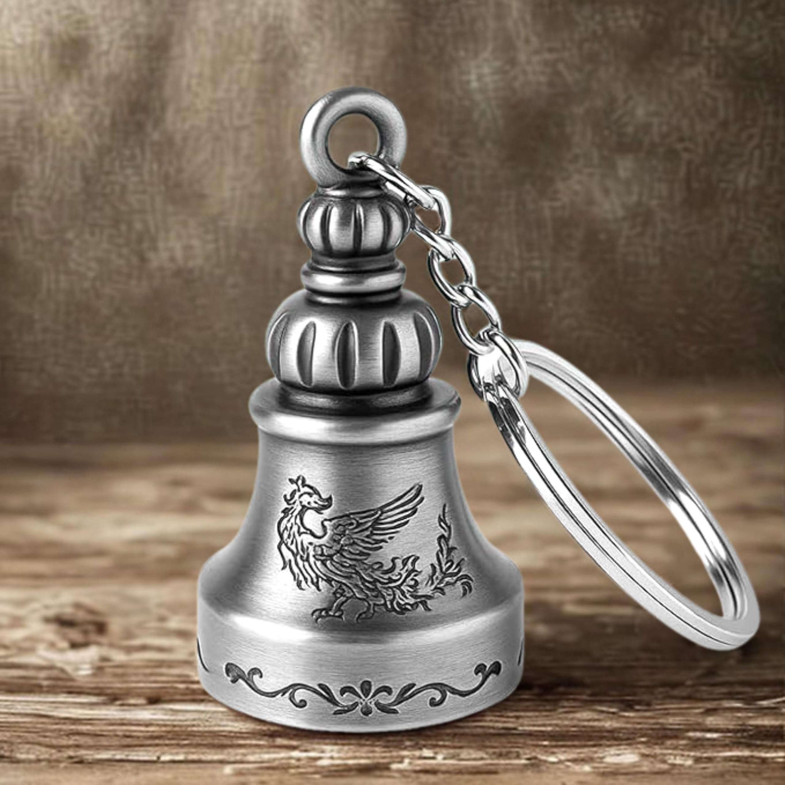 OTTAVO Guardian Bell Keychain, Oxidized Copper, Tibetan Style, 5 cm Height, Good Luck Charm (Silver Antique Style 2) 5