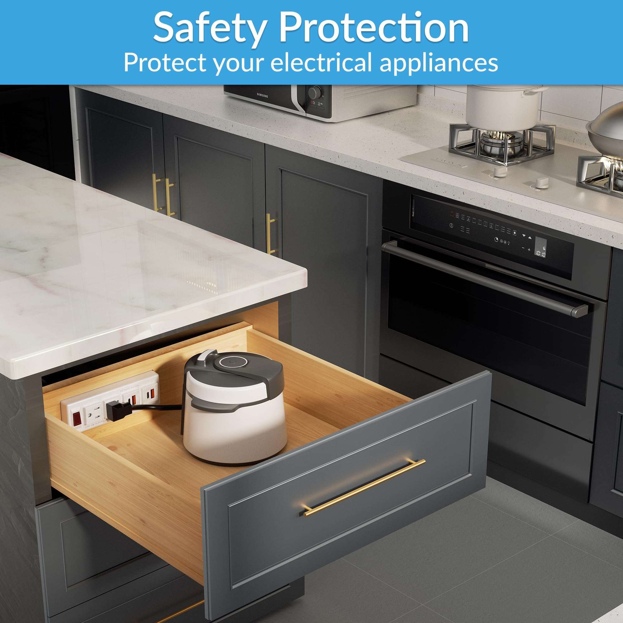 Drawer Outlet Kit with PD 20W USB-C Charging Station(2), AC(TR)(15Amp) Outlets(2), (14 AWG) Power Cable, Aluminum Cord Management Arm for Wide Drawer Bathroom Kitchen Bedroom Offices Cabinets(Black) 4