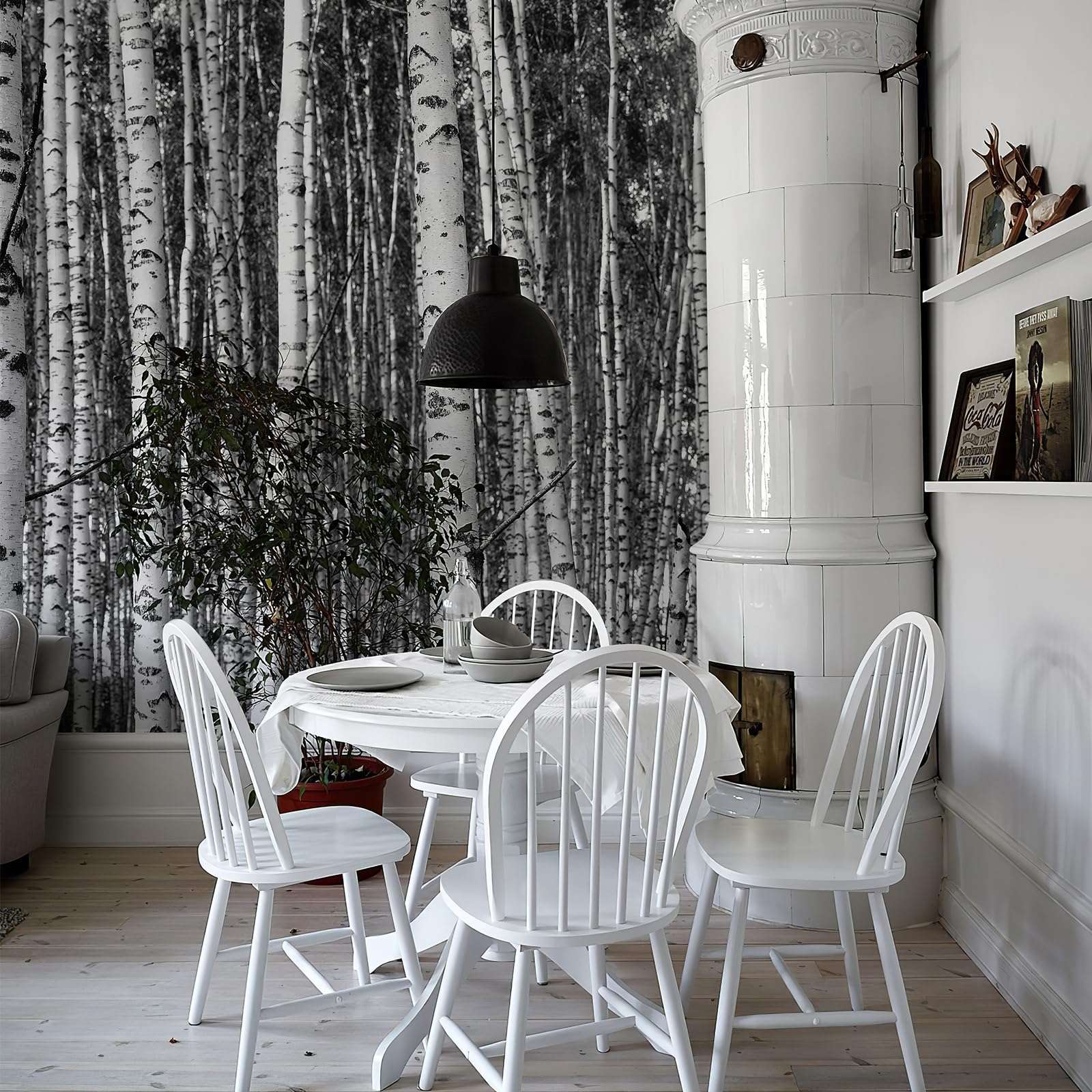 Peel and Stick Wallpaper Mural Birch Trees Nature Forest Wall Mural (148"x 98") Large 3D Murals Home Decor for Bedroom Livingroom Backdrop Black and White Wall Covering Poste 4